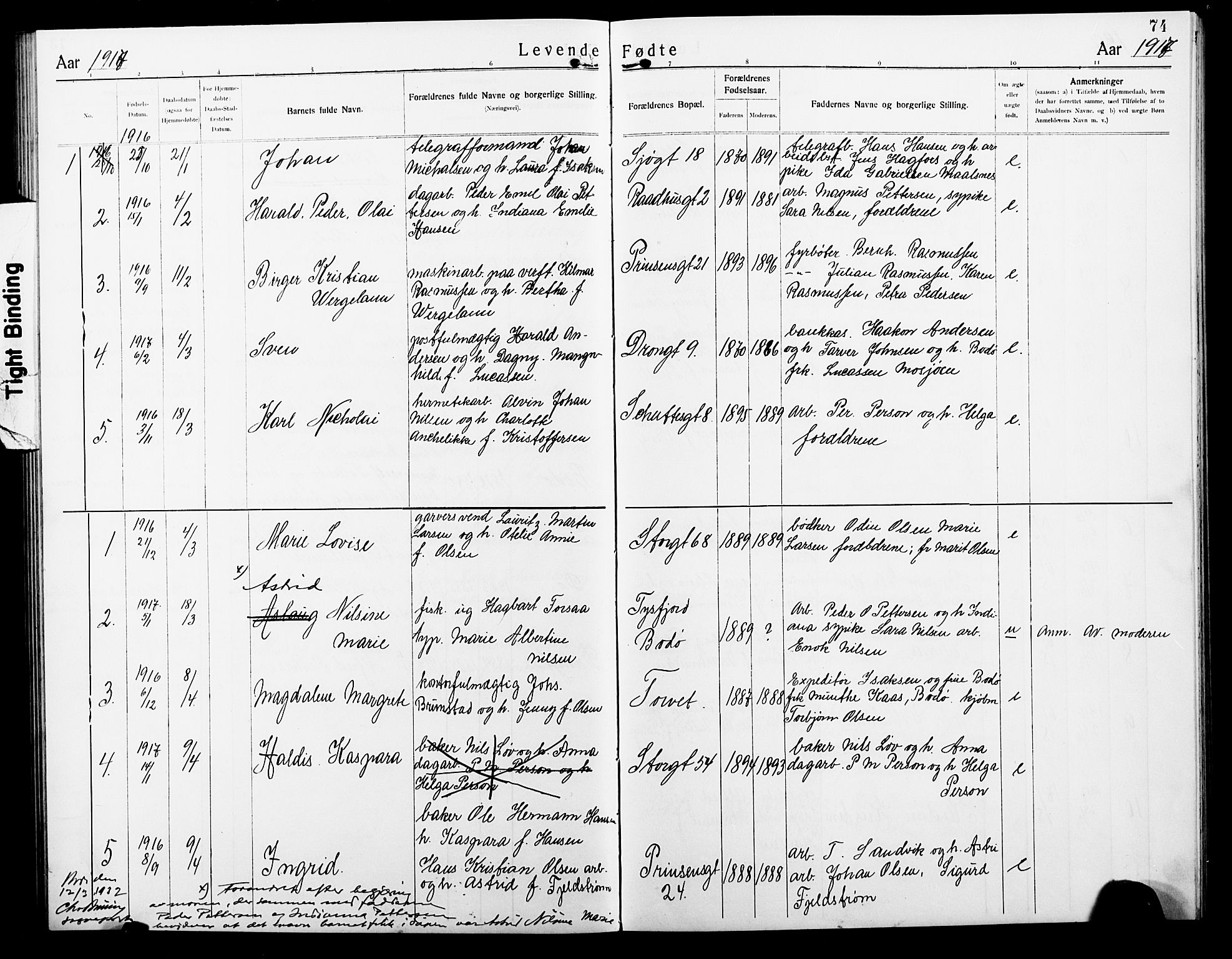 Ministerialprotokoller, klokkerbøker og fødselsregistre - Nordland, AV/SAT-A-1459/801/L0034: Parish register (copy) no. 801C09, 1910-1922, p. 74