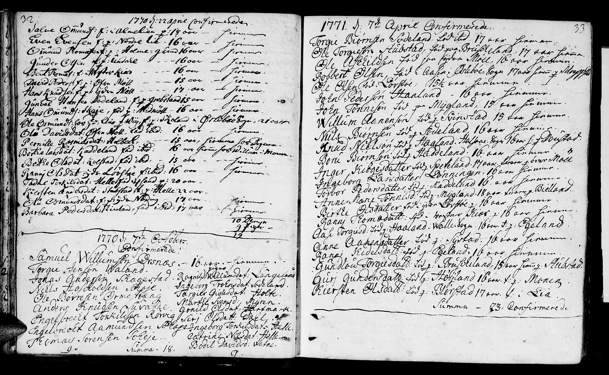 Holum sokneprestkontor, AV/SAK-1111-0022/F/Fa/Faa/L0002: Parish register (official) no. A 2, 1756-1780, p. 32-33