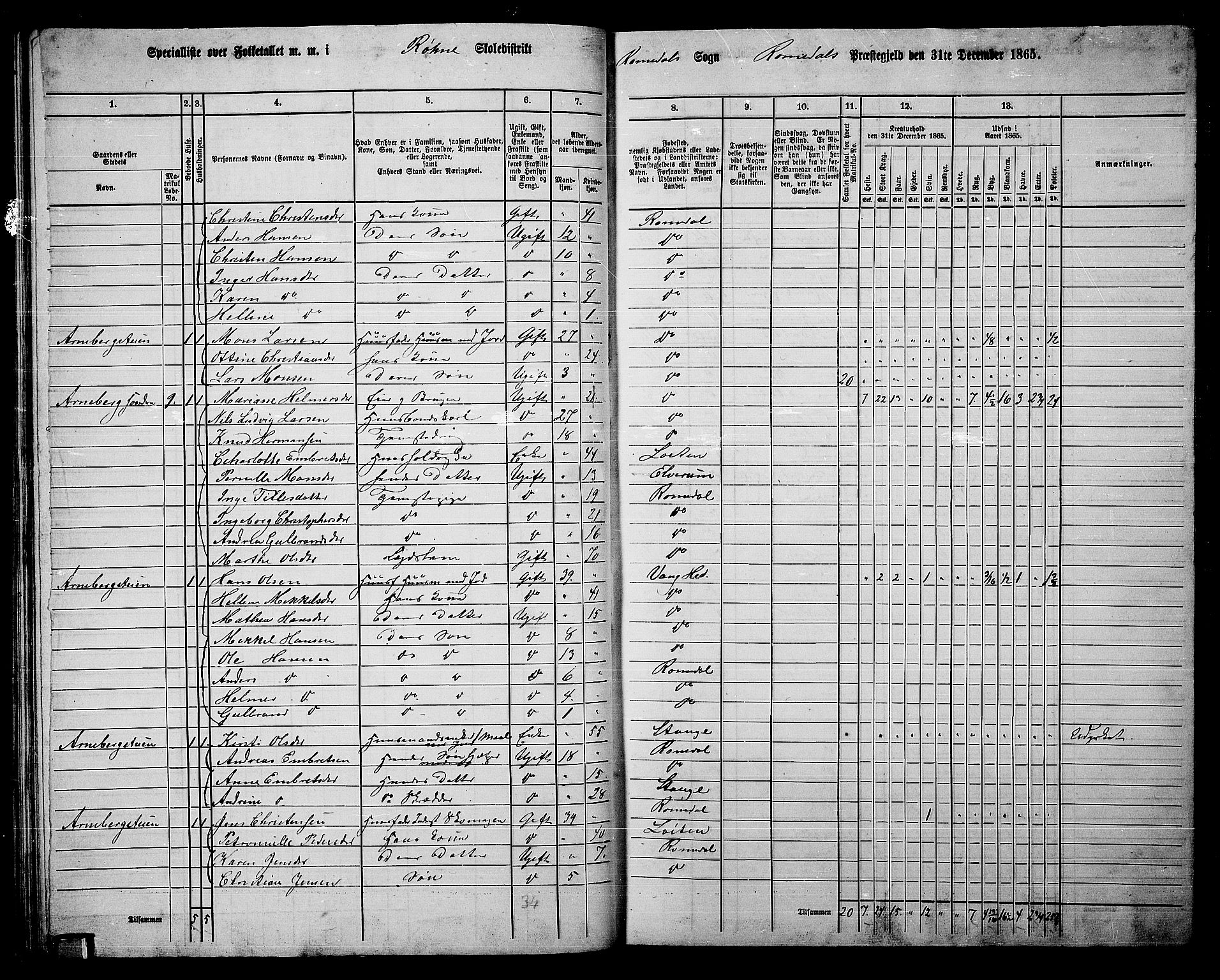 RA, 1865 census for Romedal, 1865, p. 40