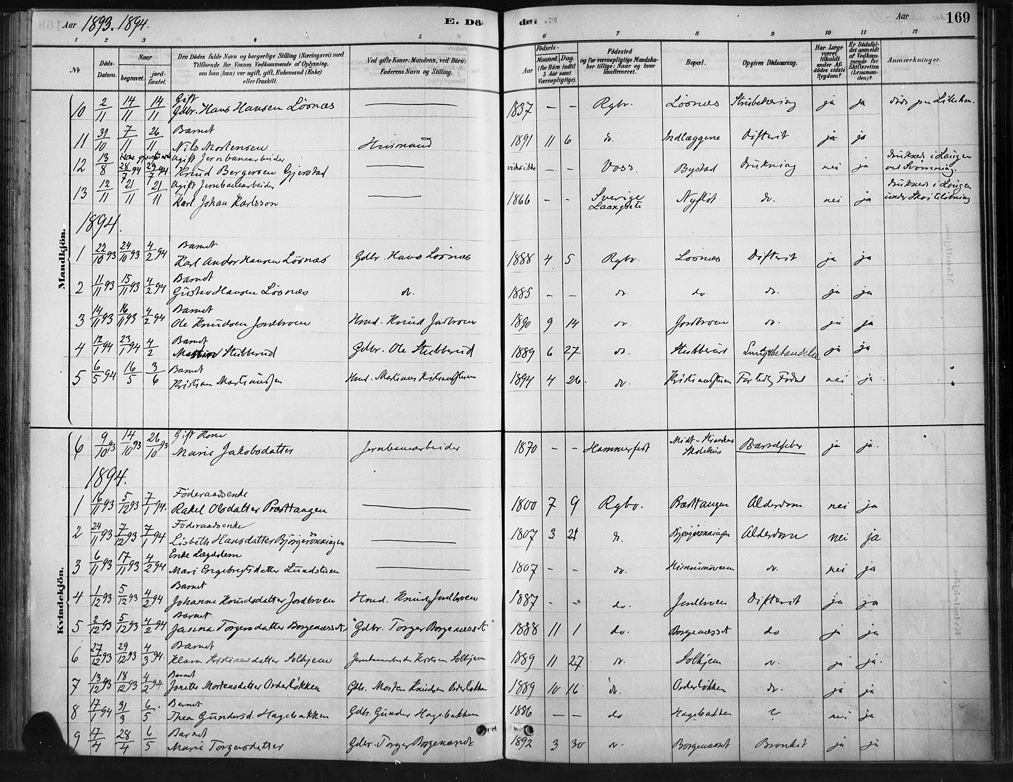 Ringebu prestekontor, SAH/PREST-082/H/Ha/Haa/L0009: Parish register (official) no. 9, 1878-1898, p. 169