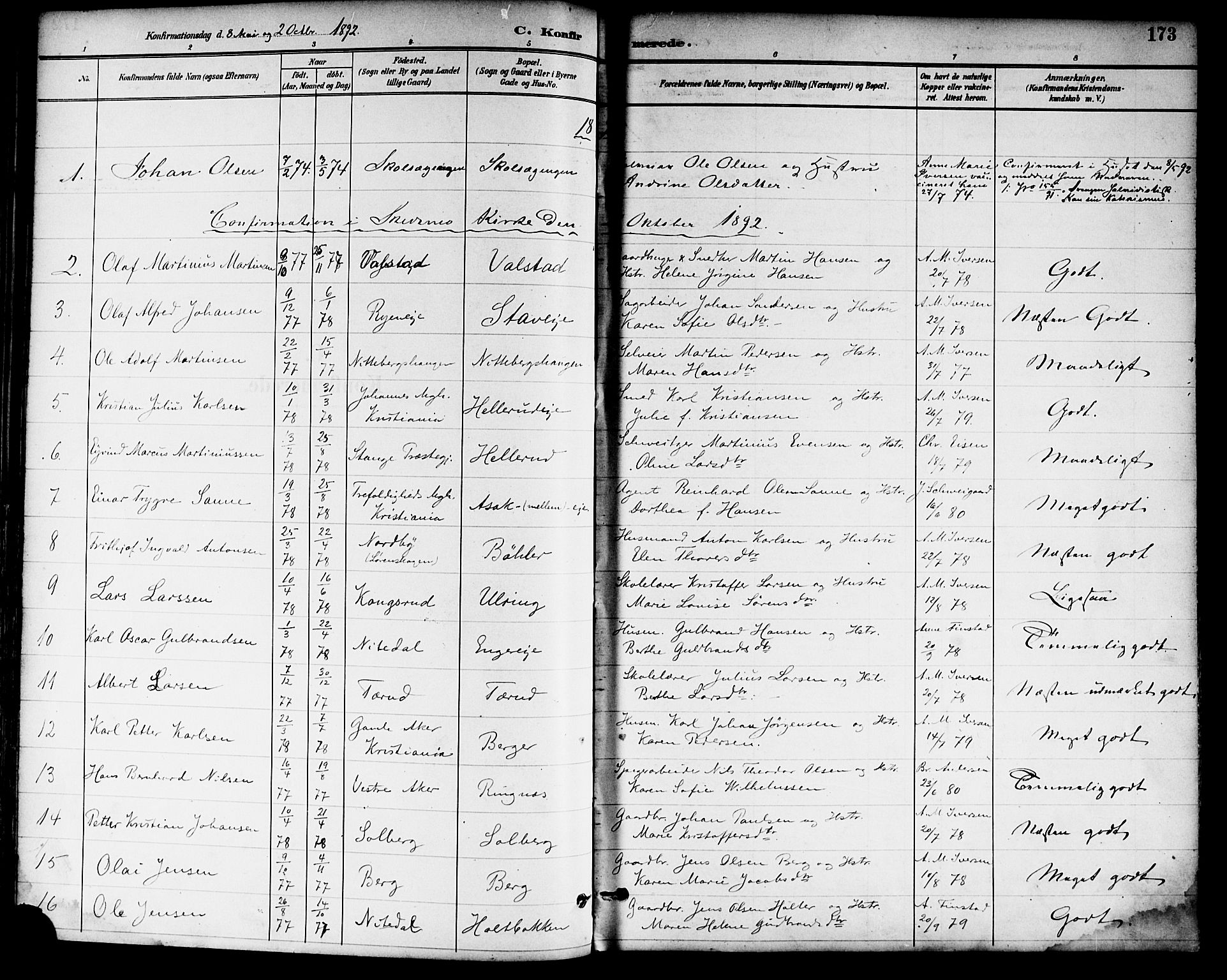Skedsmo prestekontor Kirkebøker, SAO/A-10033a/F/Fa/L0014: Parish register (official) no. I 14, 1892-1901, p. 173