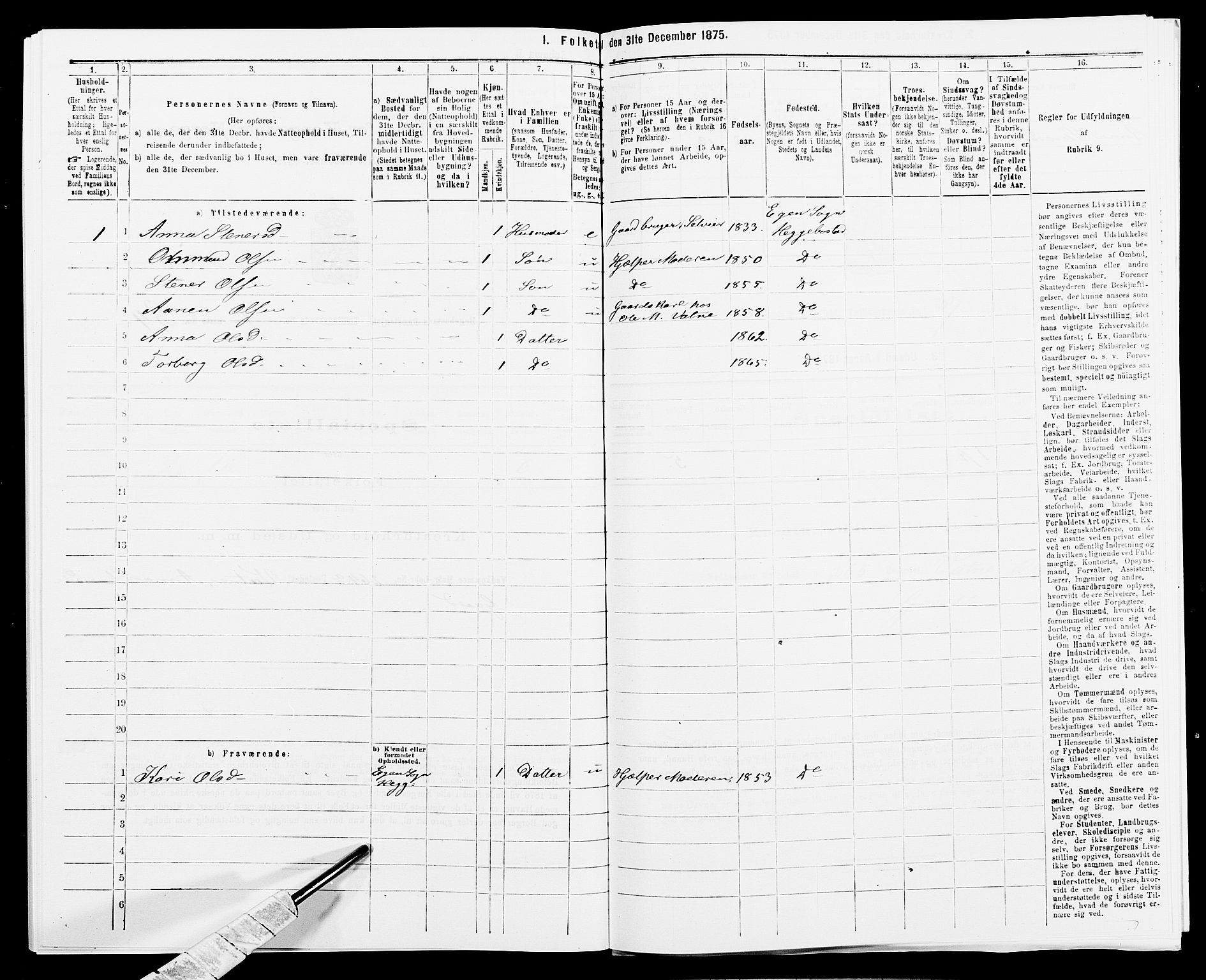 SAK, 1875 census for 1034P Hægebostad, 1875, p. 787