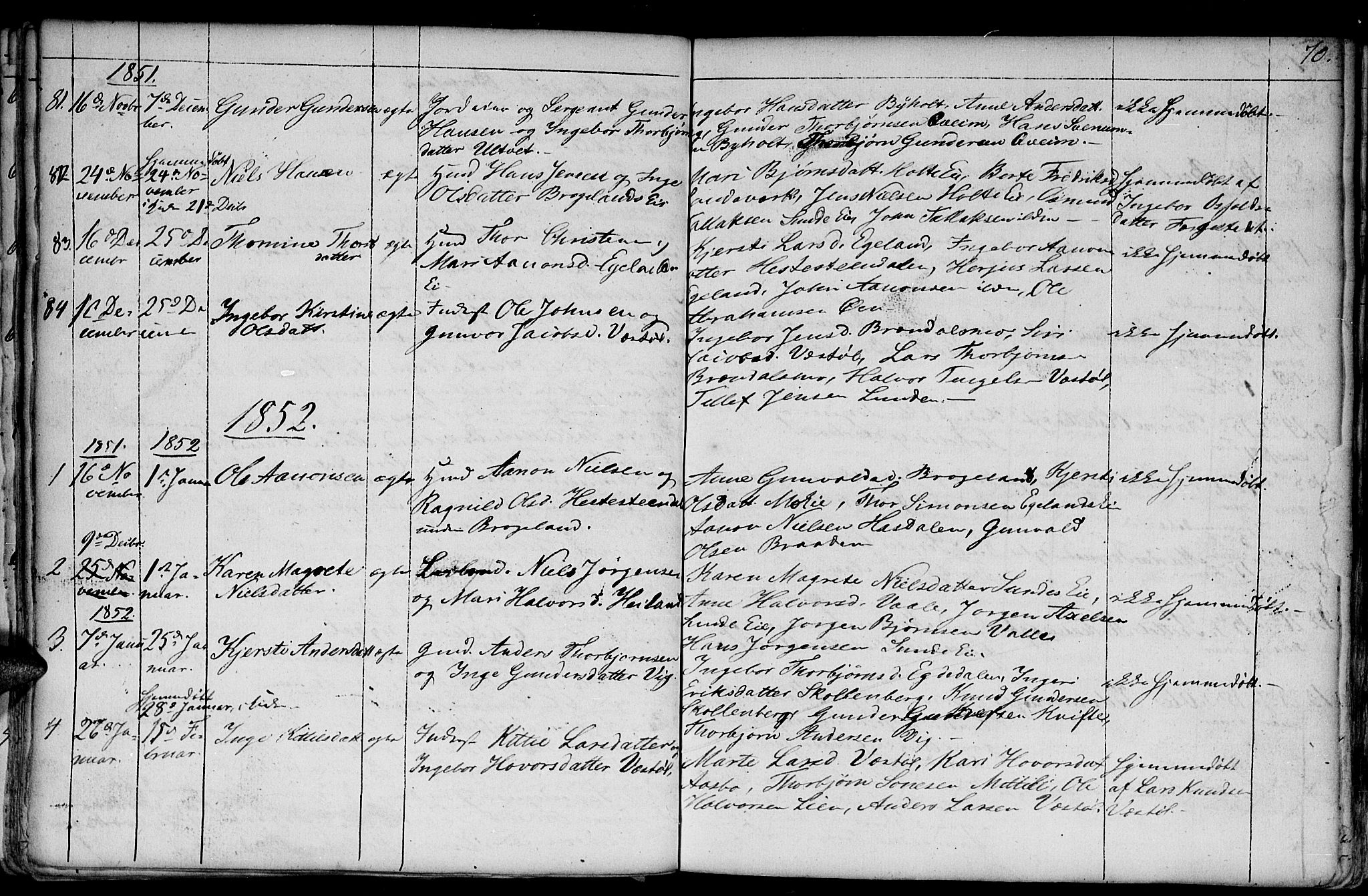 Gjerstad sokneprestkontor, AV/SAK-1111-0014/F/Fb/Fba/L0004: Parish register (copy) no. B 4, 1845-1853, p. 70