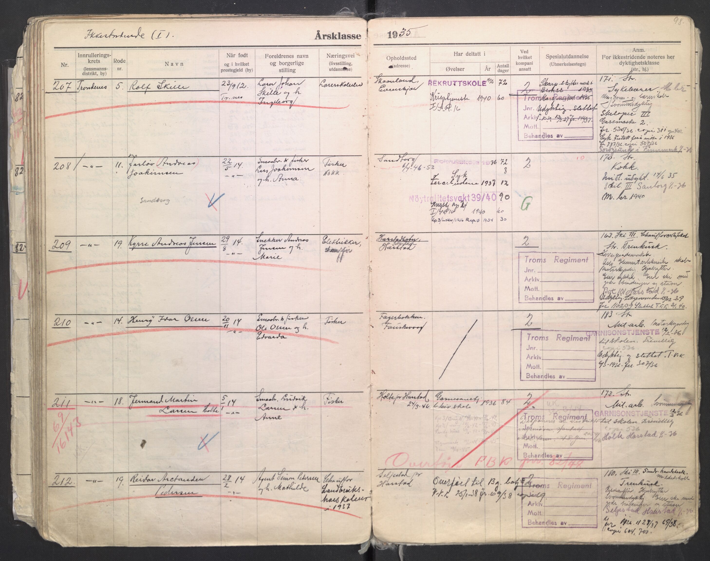 Forsvaret, Troms infanteriregiment nr. 16, AV/RA-RAFA-3146/P/Pa/L0006/0008: Ruller / Rulle for regimentets menige mannskaper, årsklasse 1935, 1935, p. 98