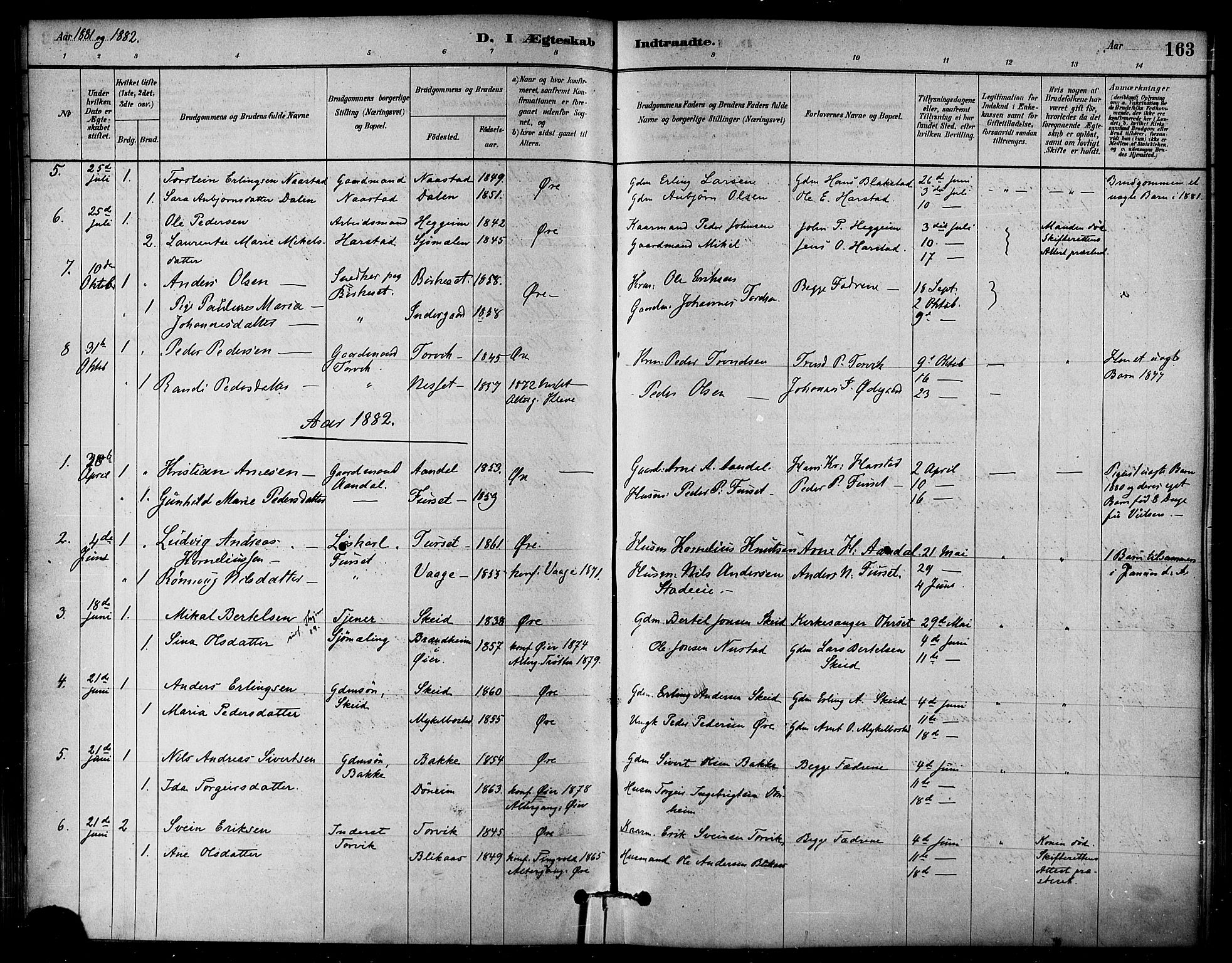 Ministerialprotokoller, klokkerbøker og fødselsregistre - Møre og Romsdal, AV/SAT-A-1454/584/L0967: Parish register (official) no. 584A07, 1879-1894, p. 163