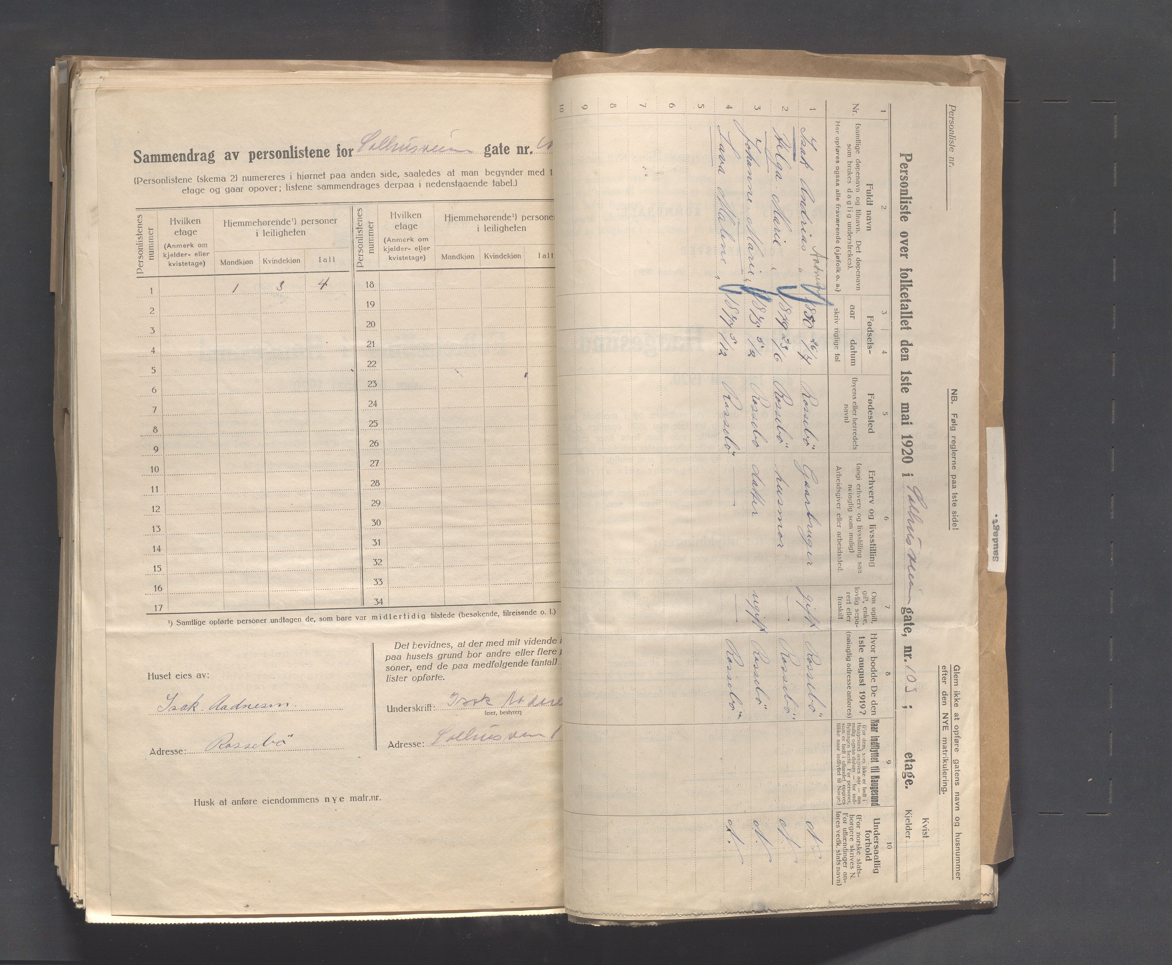 IKAR, Local census 1.5.1920 for Haugesund, 1920, p. 3411