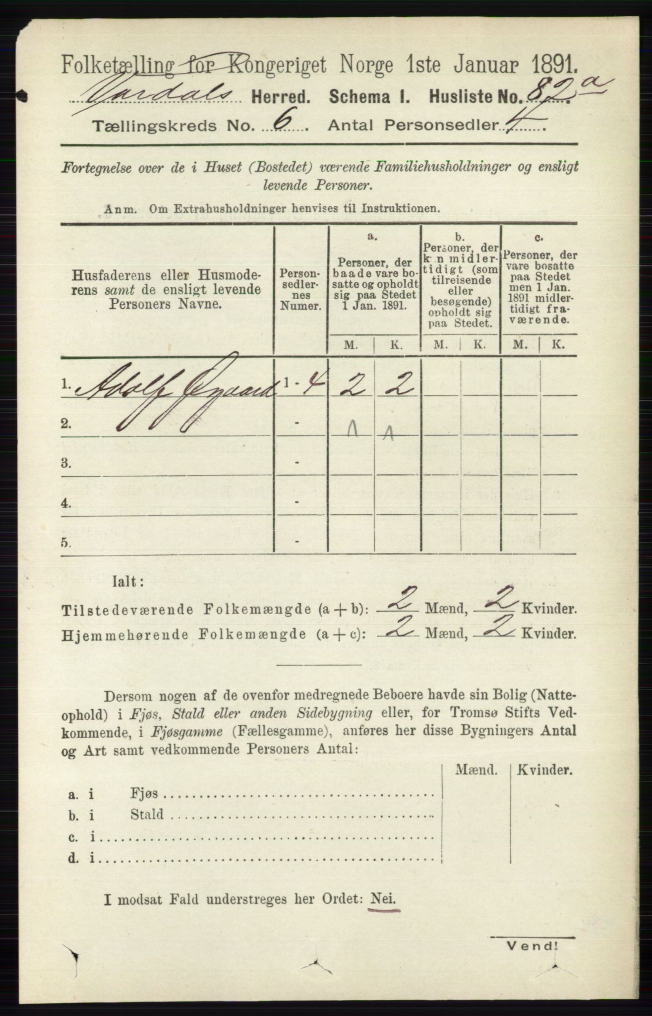 RA, 1891 census for 0527 Vardal, 1891, p. 2369