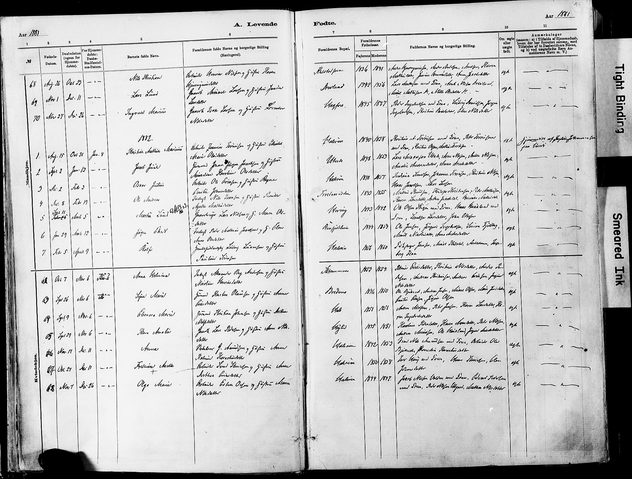 Ministerialprotokoller, klokkerbøker og fødselsregistre - Nordland, SAT/A-1459/820/L0295: Parish register (official) no. 820A16, 1880-1896, p. 14