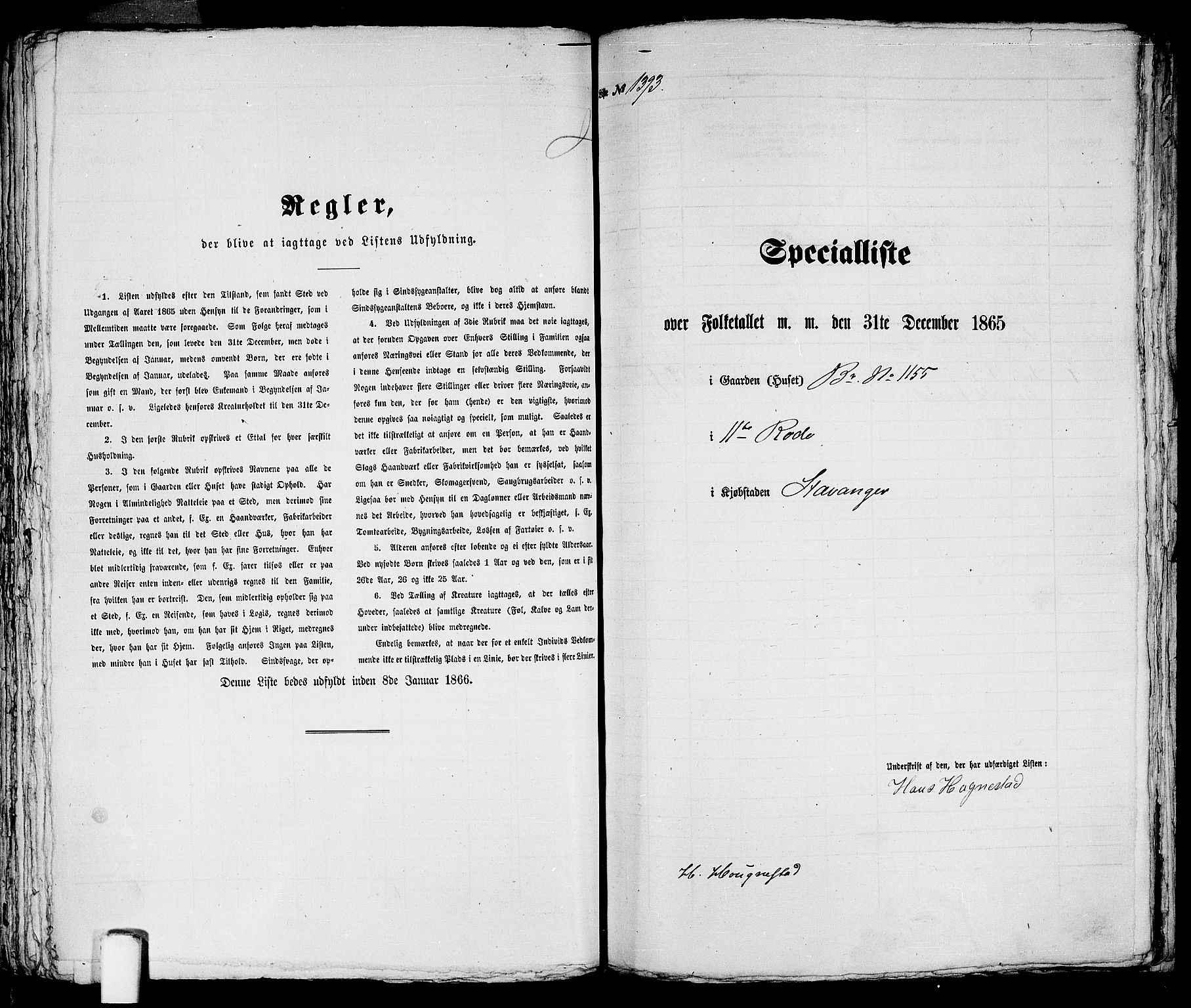 RA, 1865 census for Stavanger, 1865, p. 2820