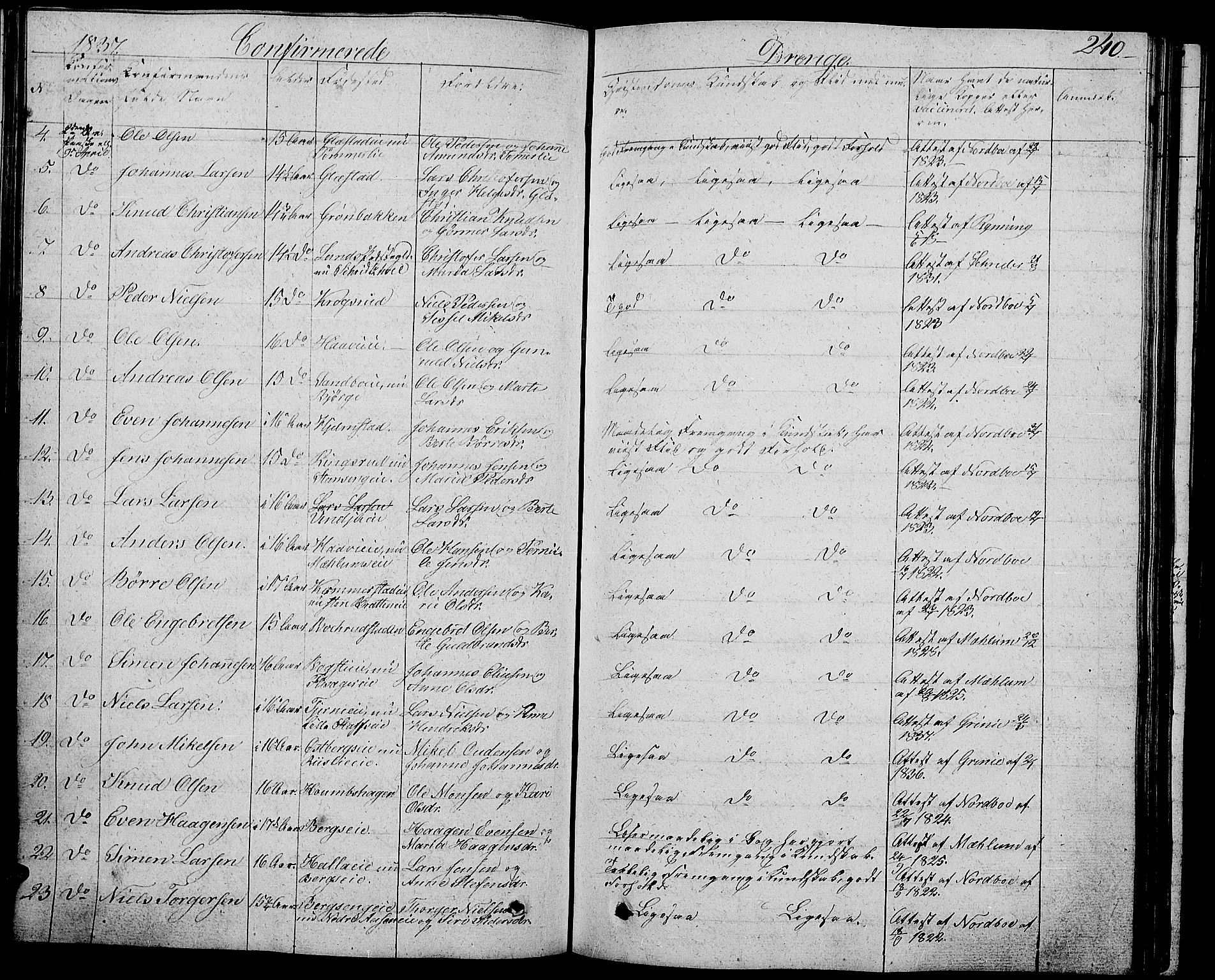 Ringsaker prestekontor, AV/SAH-PREST-014/L/La/L0004: Parish register (copy) no. 4, 1827-1838, p. 240