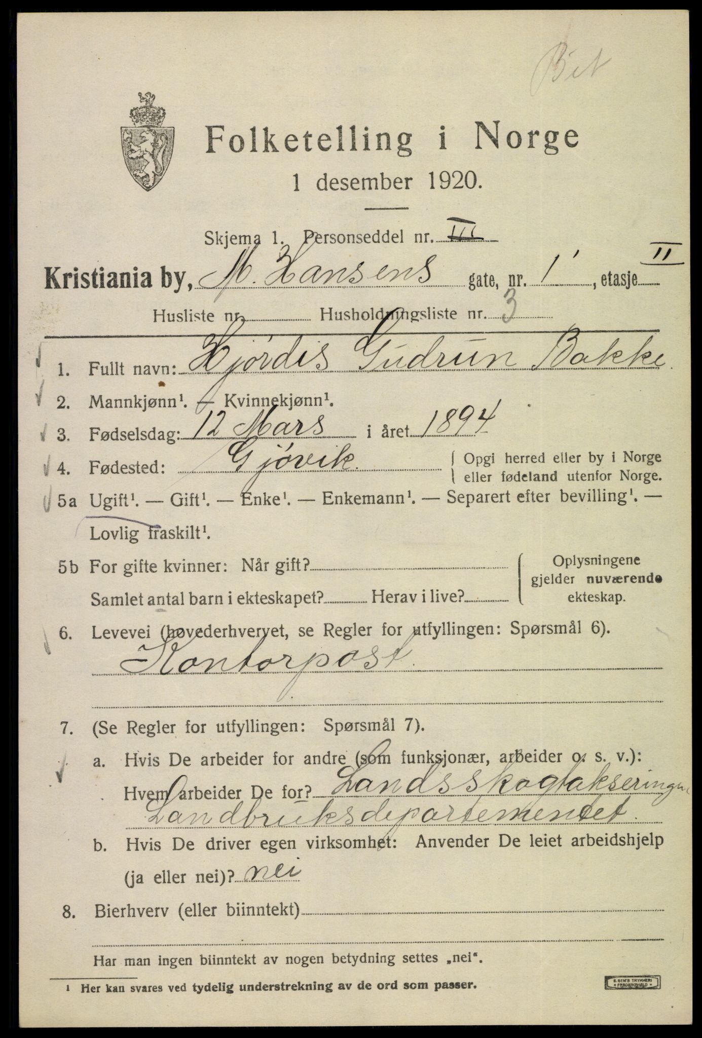 SAO, 1920 census for Kristiania, 1920, p. 392839