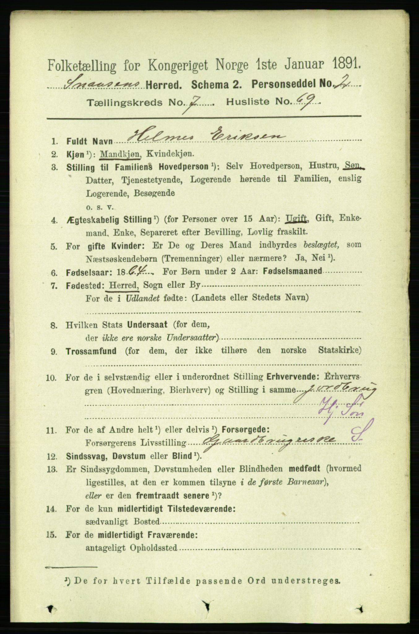 RA, 1891 census for 1736 Snåsa, 1891, p. 2659