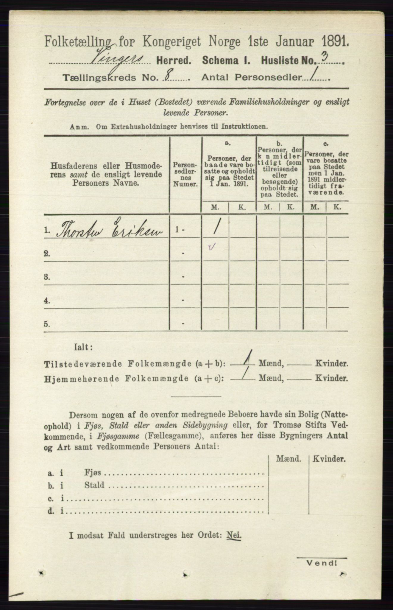 RA, 1891 census for 0421 Vinger, 1891, p. 3528