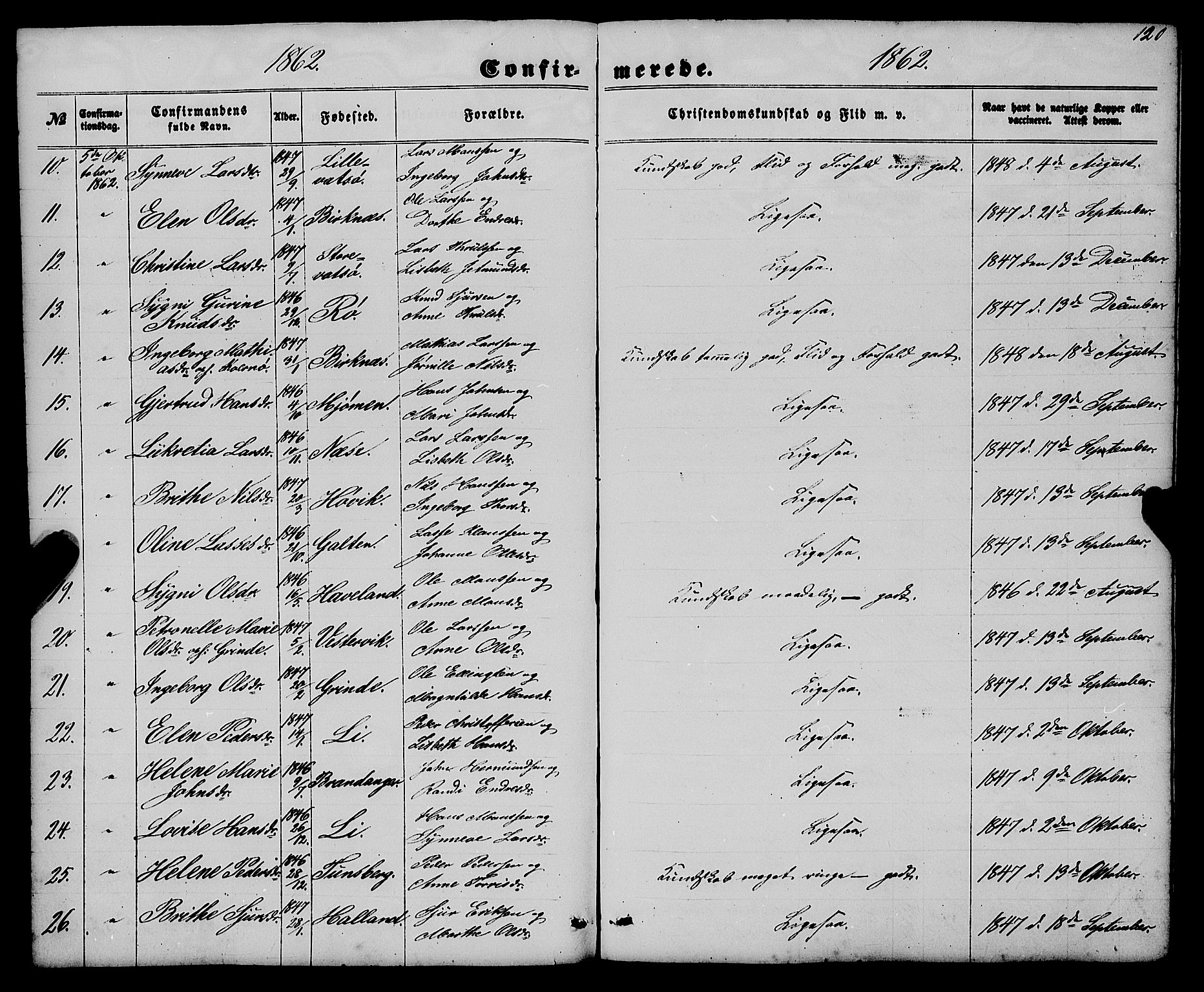 Gulen sokneprestembete, AV/SAB-A-80201/H/Haa/Haaa/L0022: Parish register (official) no. A 22, 1859-1869, p. 120