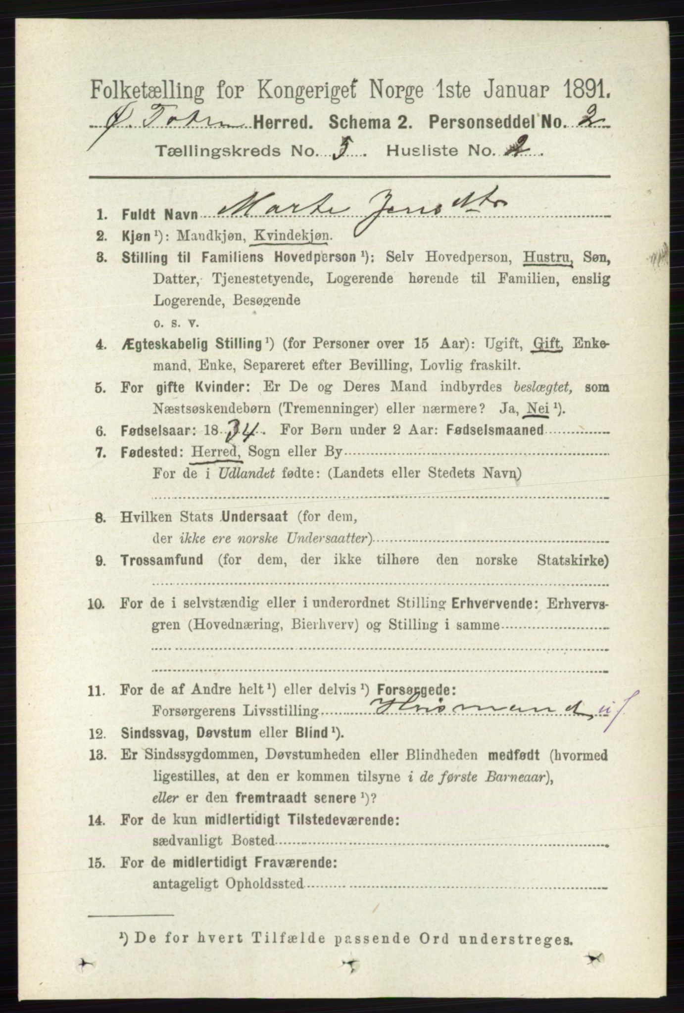 RA, 1891 census for 0528 Østre Toten, 1891, p. 3185