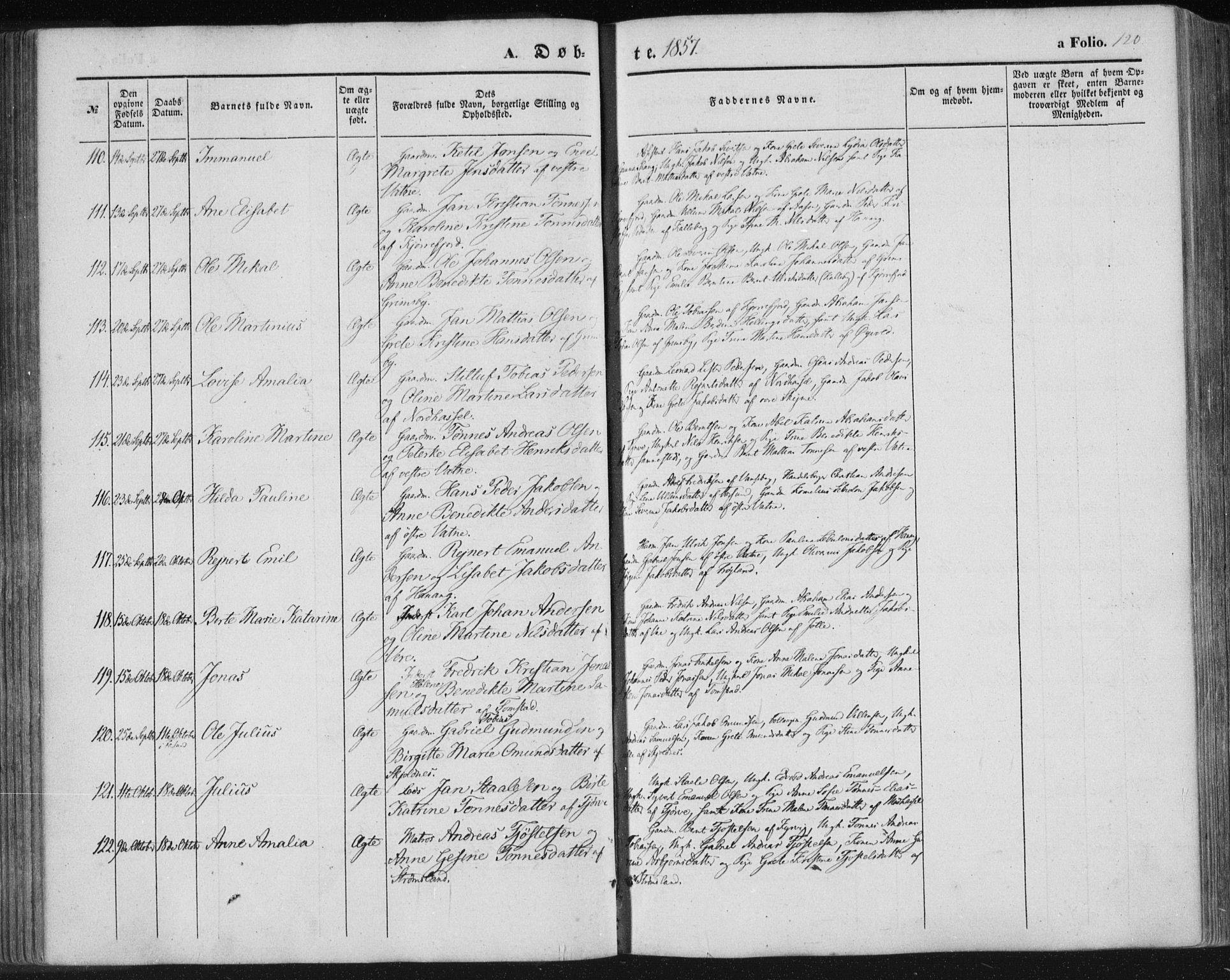 Lista sokneprestkontor, AV/SAK-1111-0027/F/Fa/L0010: Parish register (official) no. A 10, 1846-1861, p. 120