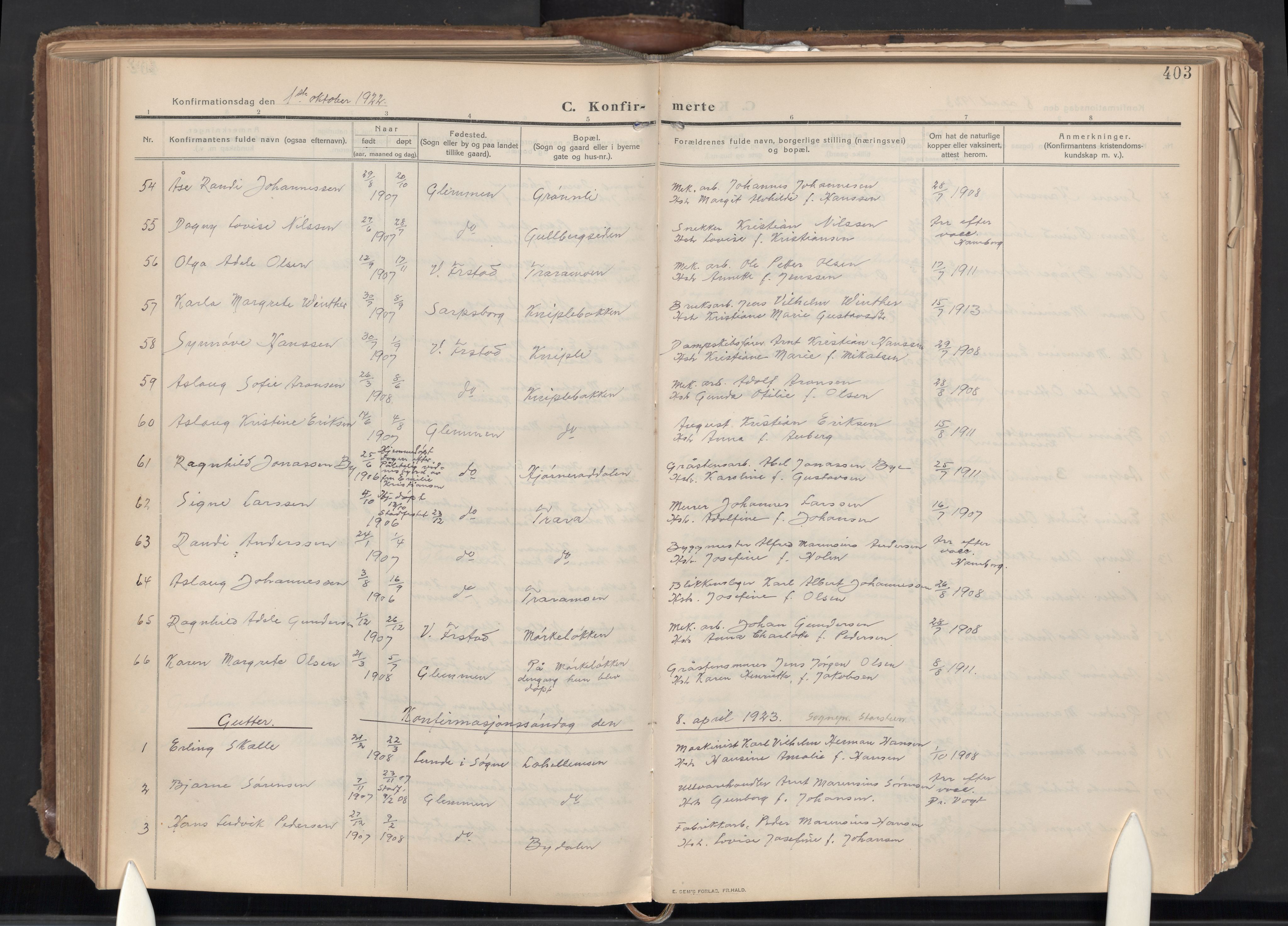 Glemmen prestekontor Kirkebøker, SAO/A-10908/G/Ga/L0007: Parish register (copy) no. 7, 1909-1930, p. 403