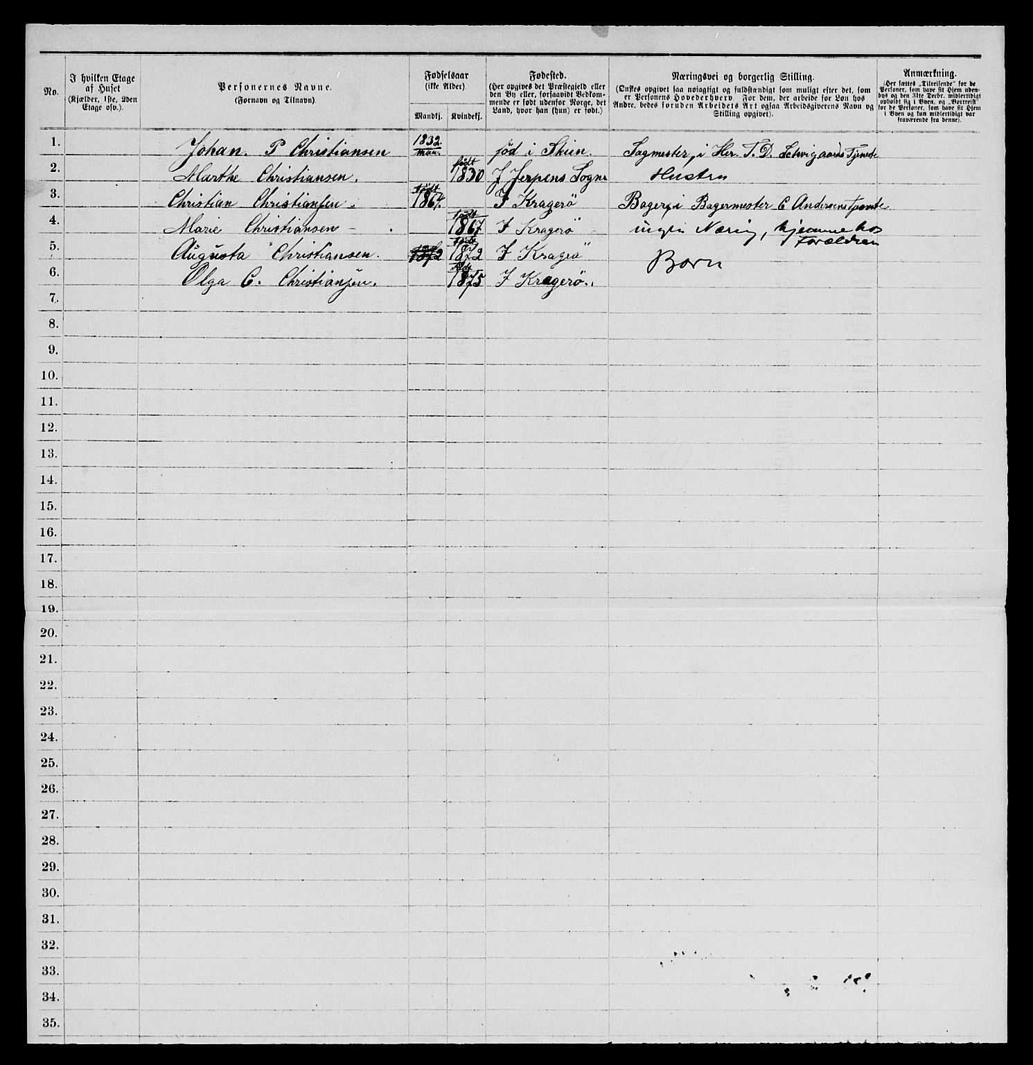 SAKO, 1885 census for 0801 Kragerø, 1885, p. 171