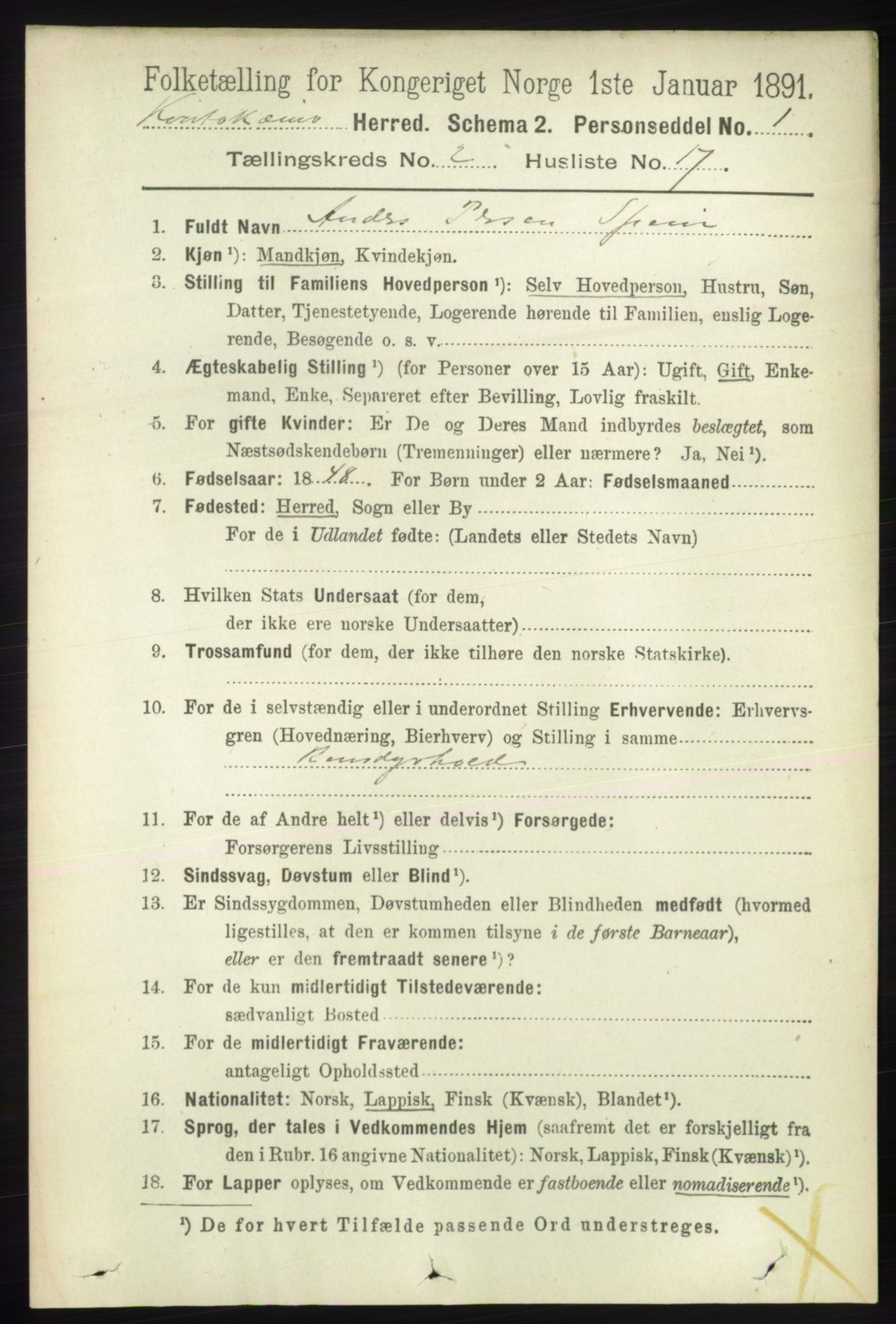 RA, 1891 census for 2011 Kautokeino, 1891, p. 415