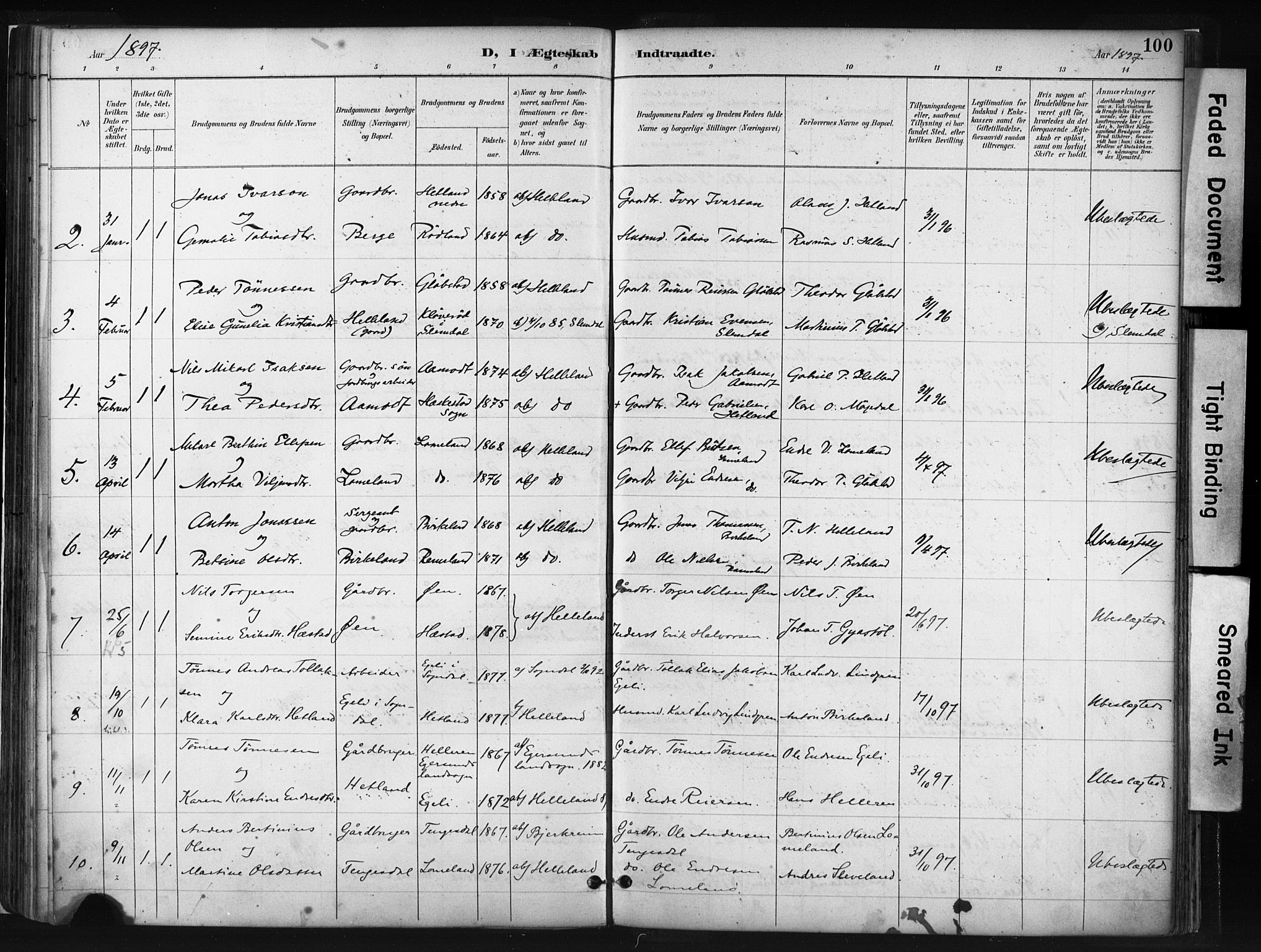 Helleland sokneprestkontor, SAST/A-101810: Parish register (official) no. A 8, 1887-1907, p. 100