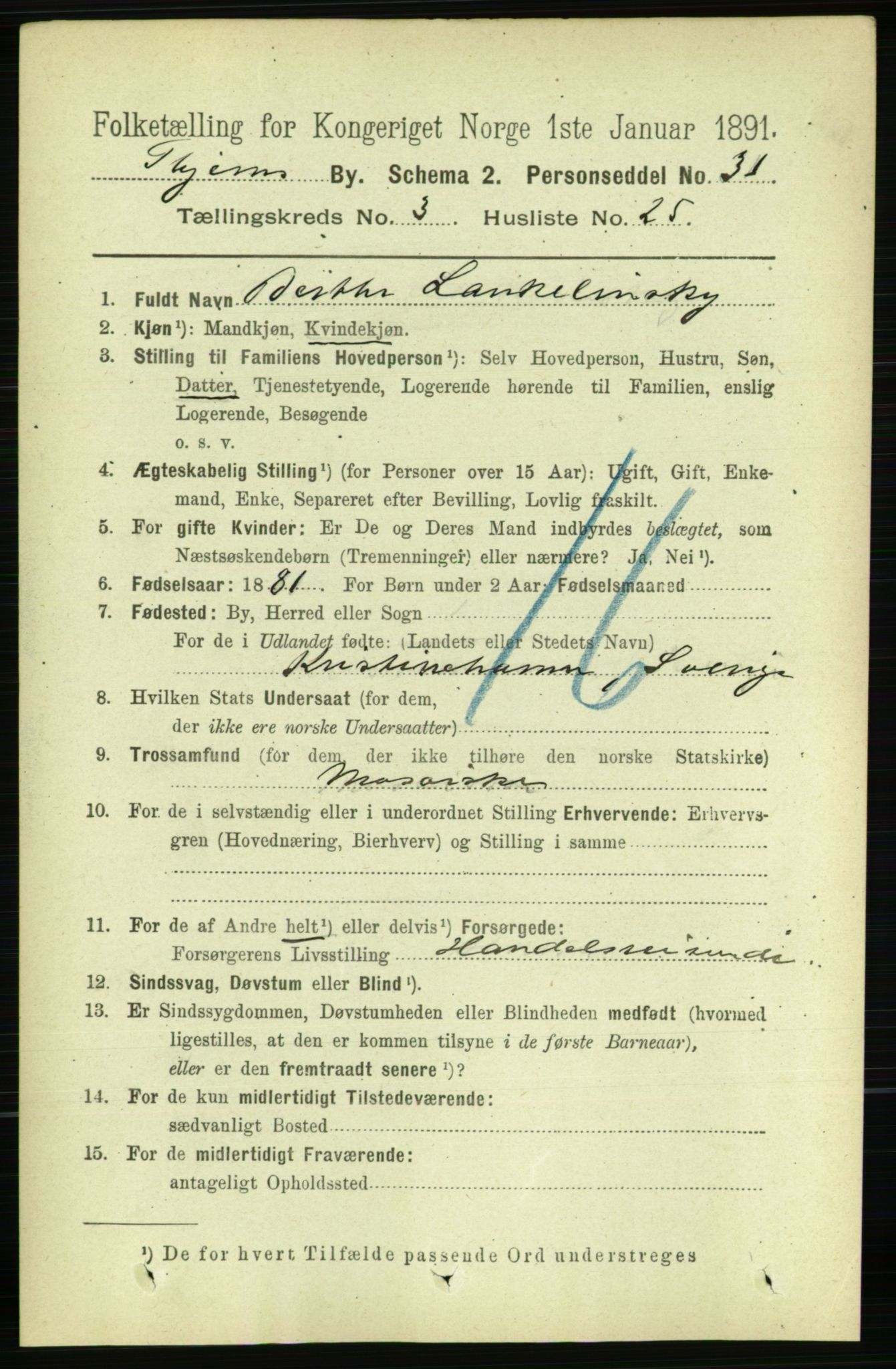 RA, 1891 census for 1601 Trondheim, 1891, p. 4071