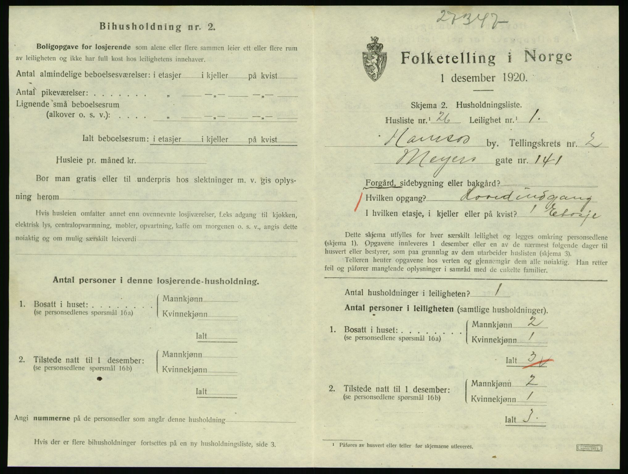 SAT, 1920 census for Namsos, 1920, p. 1055