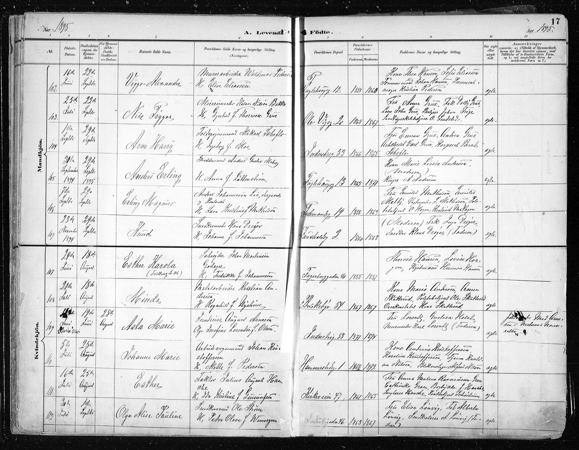 Uranienborg prestekontor Kirkebøker, AV/SAO-A-10877/F/Fa/L0005: Parish register (official) no. 5, 1895-1907, p. 17