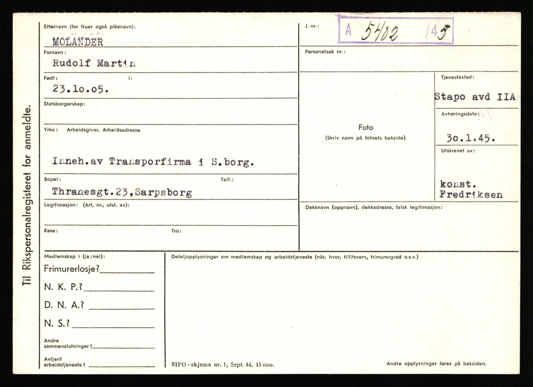 Statspolitiet - Hovedkontoret / Osloavdelingen, AV/RA-S-1329/C/Ca/L0011: Molberg - Nøstvold, 1943-1945, p. 12