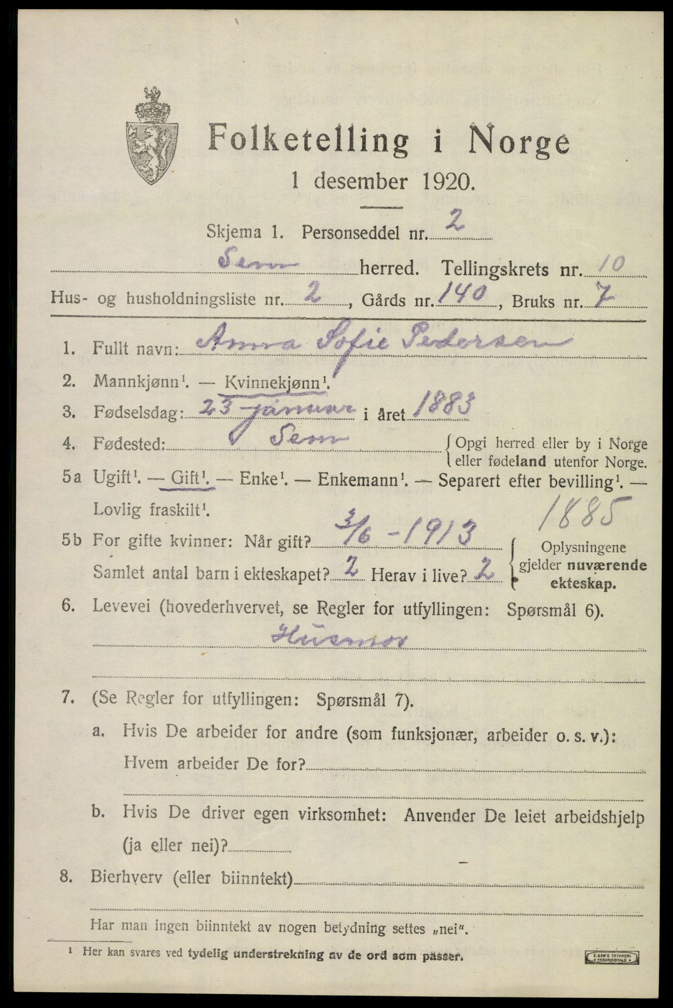 SAKO, 1920 census for Sem, 1920, p. 13419