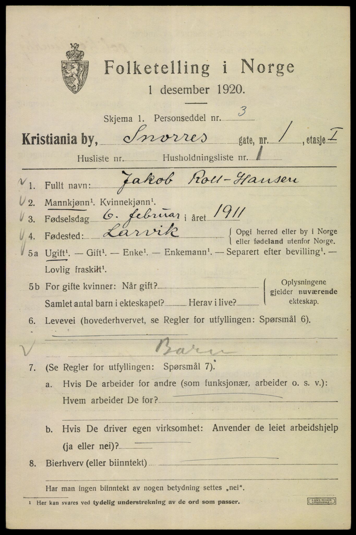 SAO, 1920 census for Kristiania, 1920, p. 522059