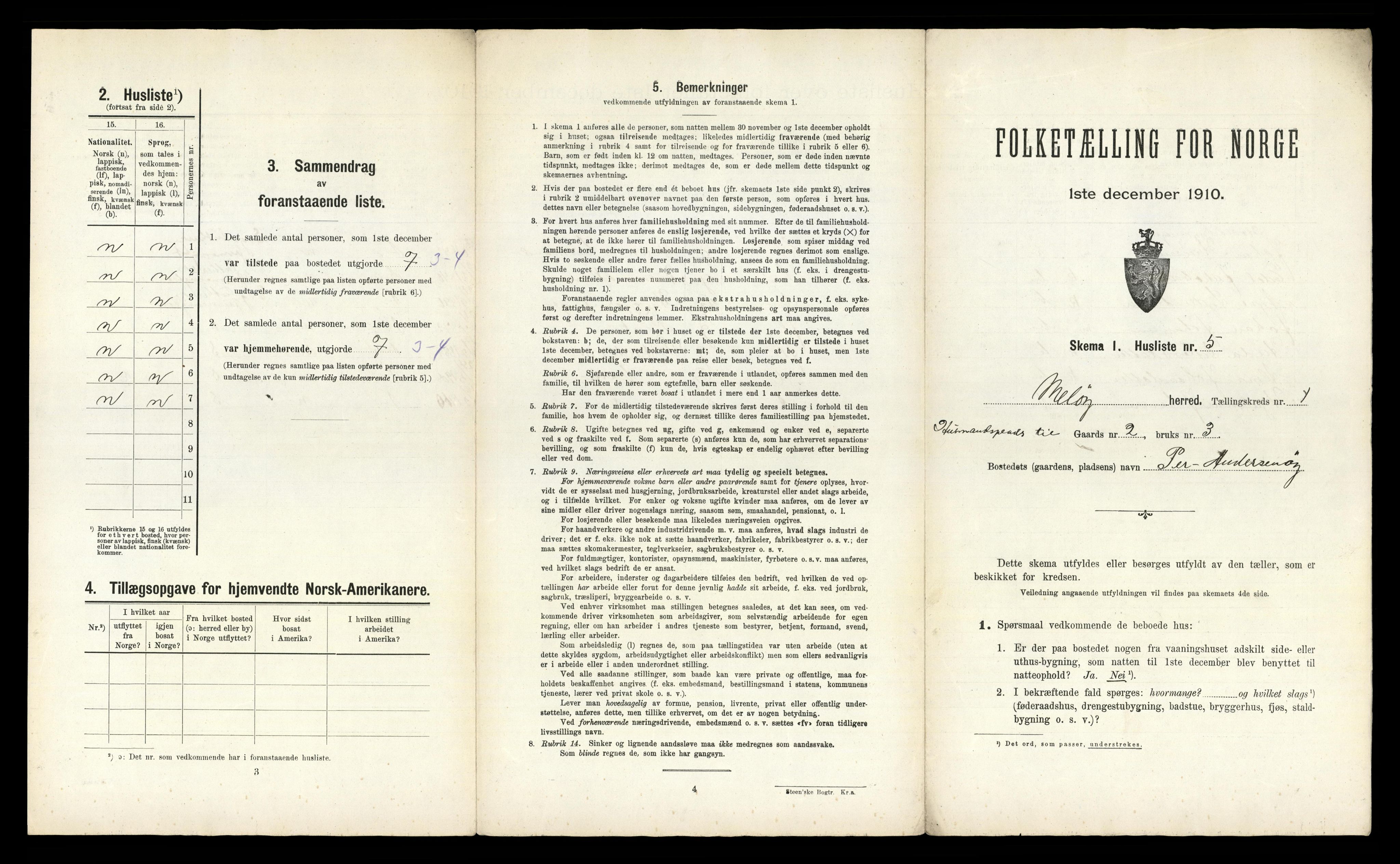 RA, 1910 census for Meløy, 1910, p. 58