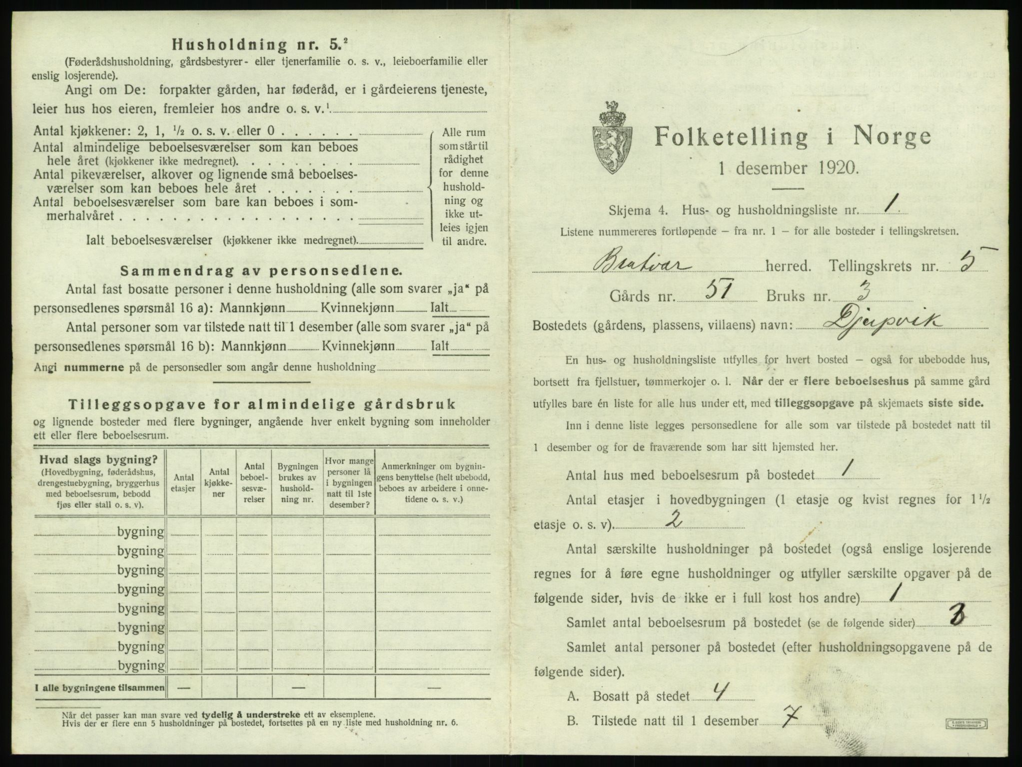 SAT, 1920 census for Brattvær, 1920, p. 318