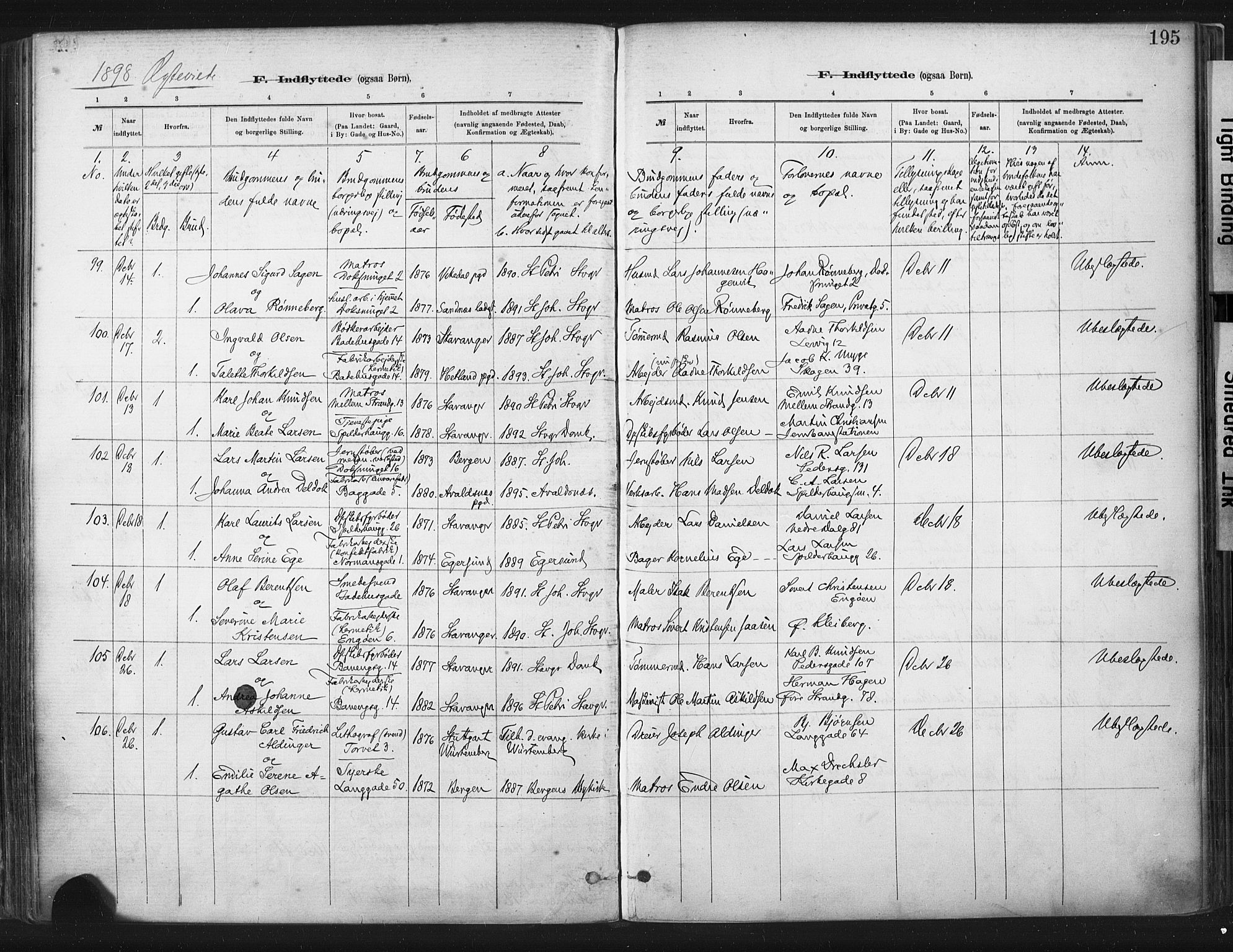 St. Johannes sokneprestkontor, AV/SAST-A-101814/001/30/30BA/L0003: Parish register (official) no. A 3, 1885-1910, p. 195