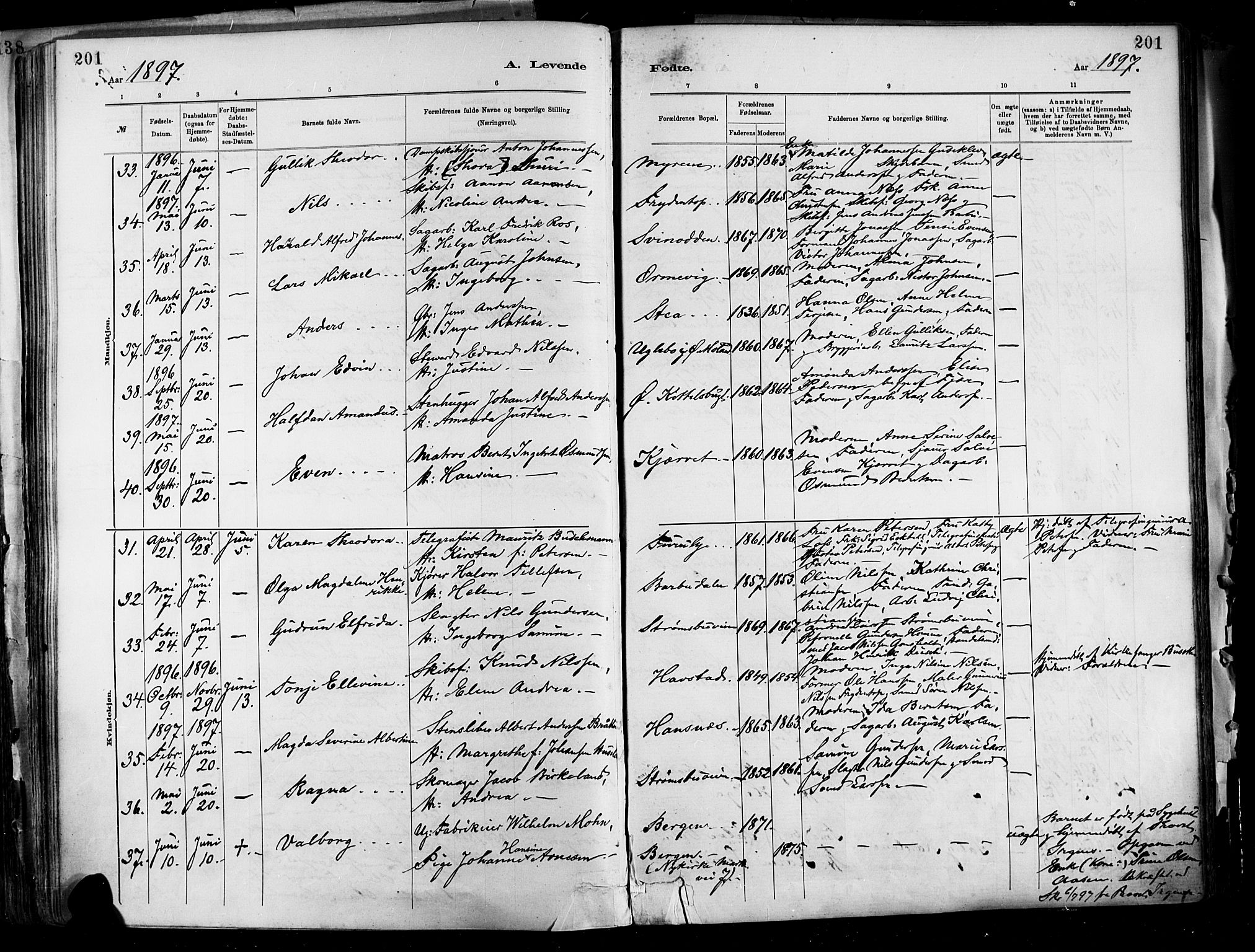 Barbu sokneprestkontor, SAK/1111-0003/F/Fa/L0002: Parish register (official) no. A 2, 1883-1898, p. 201