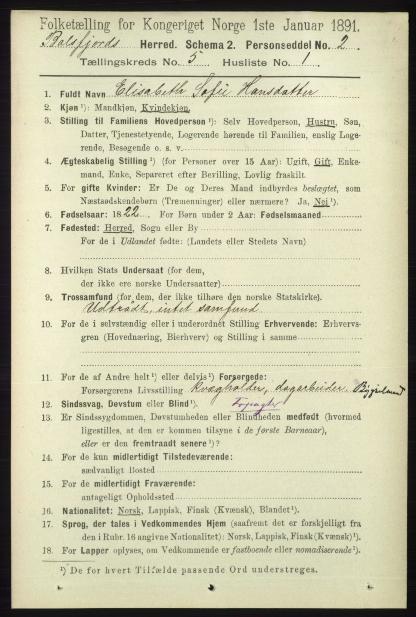 RA, 1891 census for 1933 Balsfjord, 1891, p. 1430