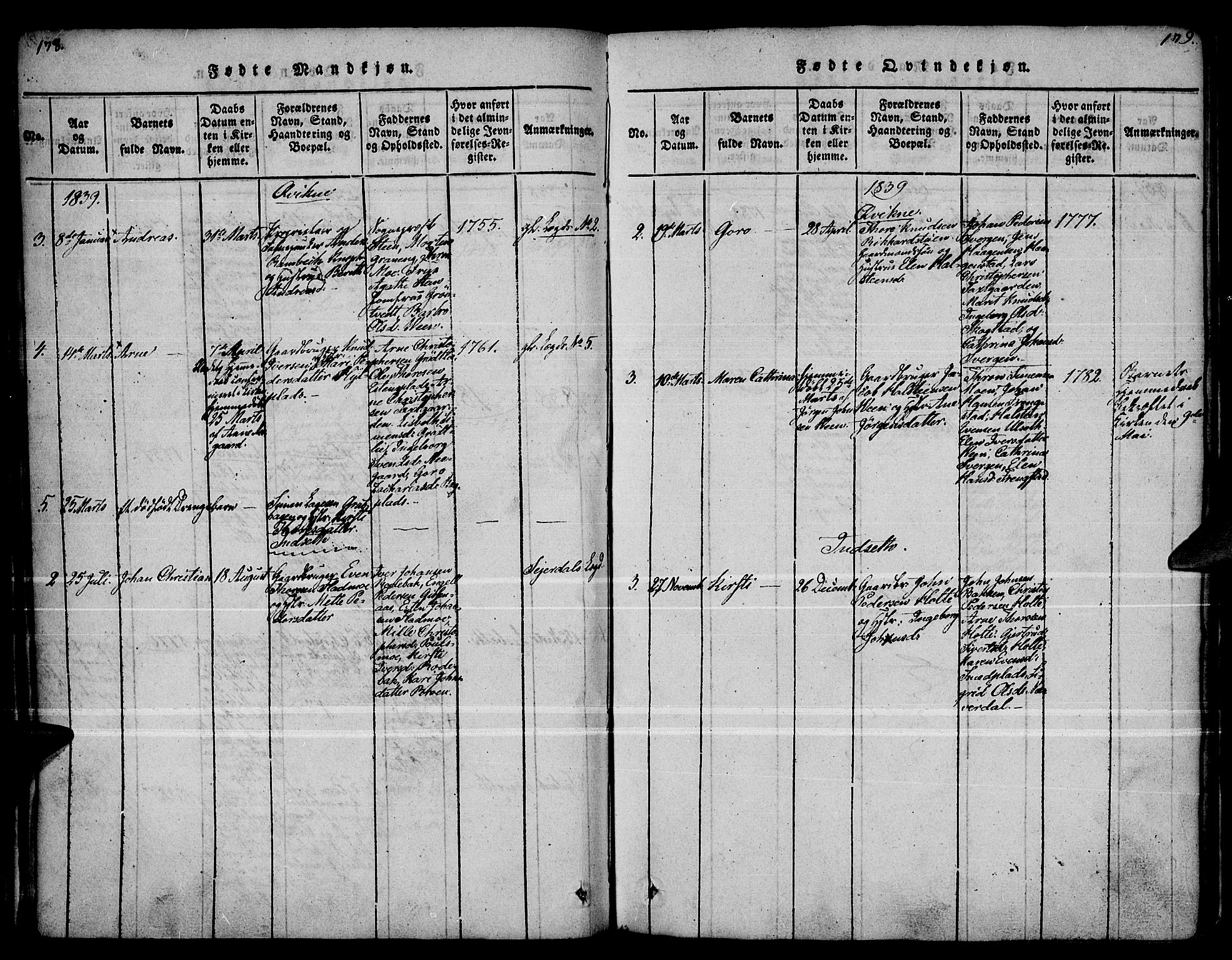 Kvikne prestekontor, AV/SAH-PREST-064/H/Ha/Haa/L0004: Parish register (official) no. 4, 1815-1840, p. 178-179