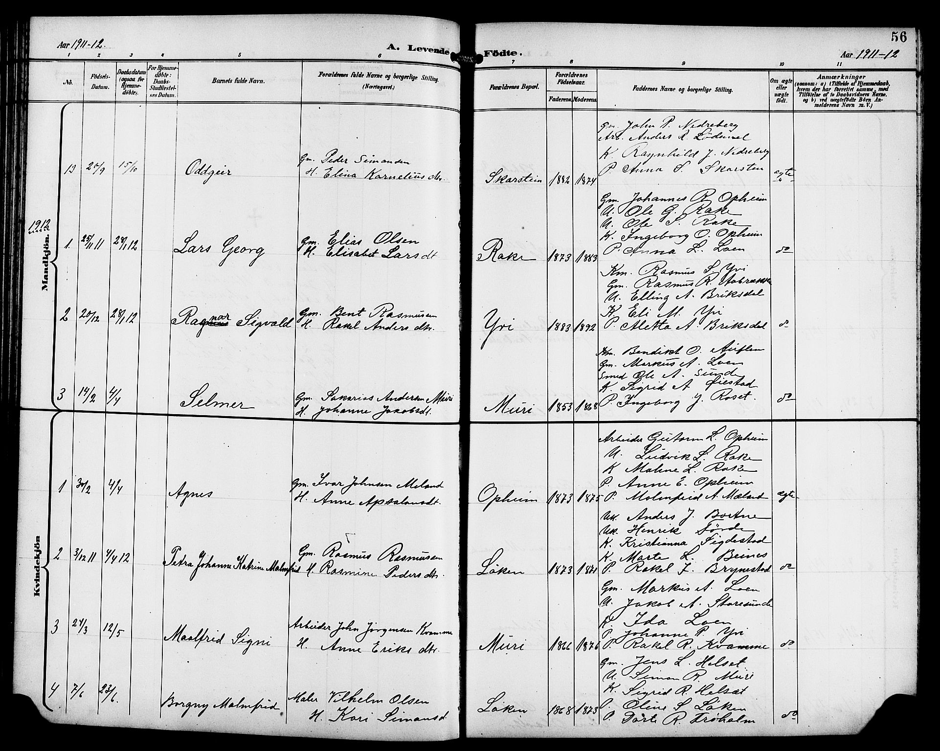 Innvik sokneprestembete, AV/SAB-A-80501: Parish register (copy) no. B 4, 1898-1916, p. 56