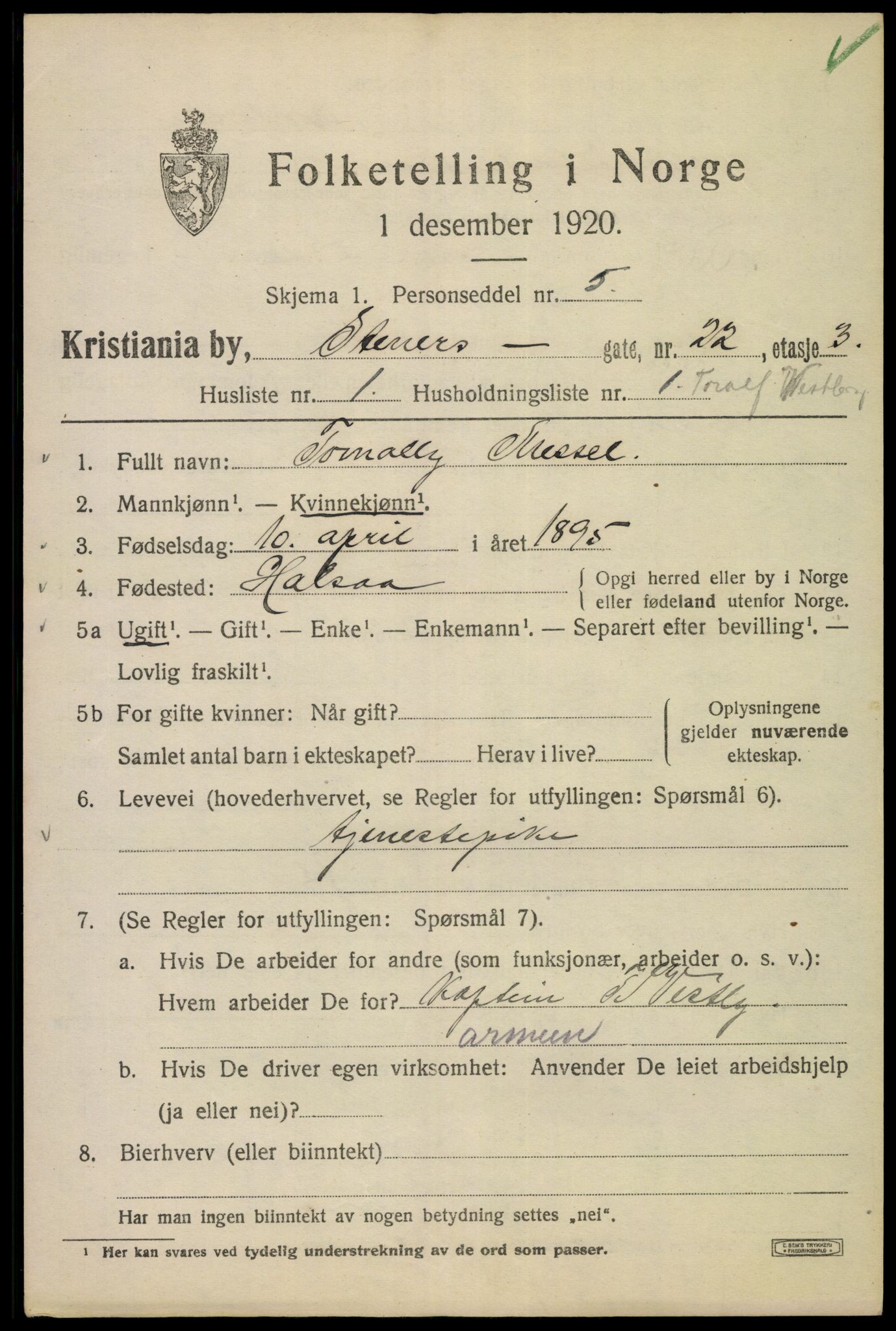 SAO, 1920 census for Kristiania, 1920, p. 539907