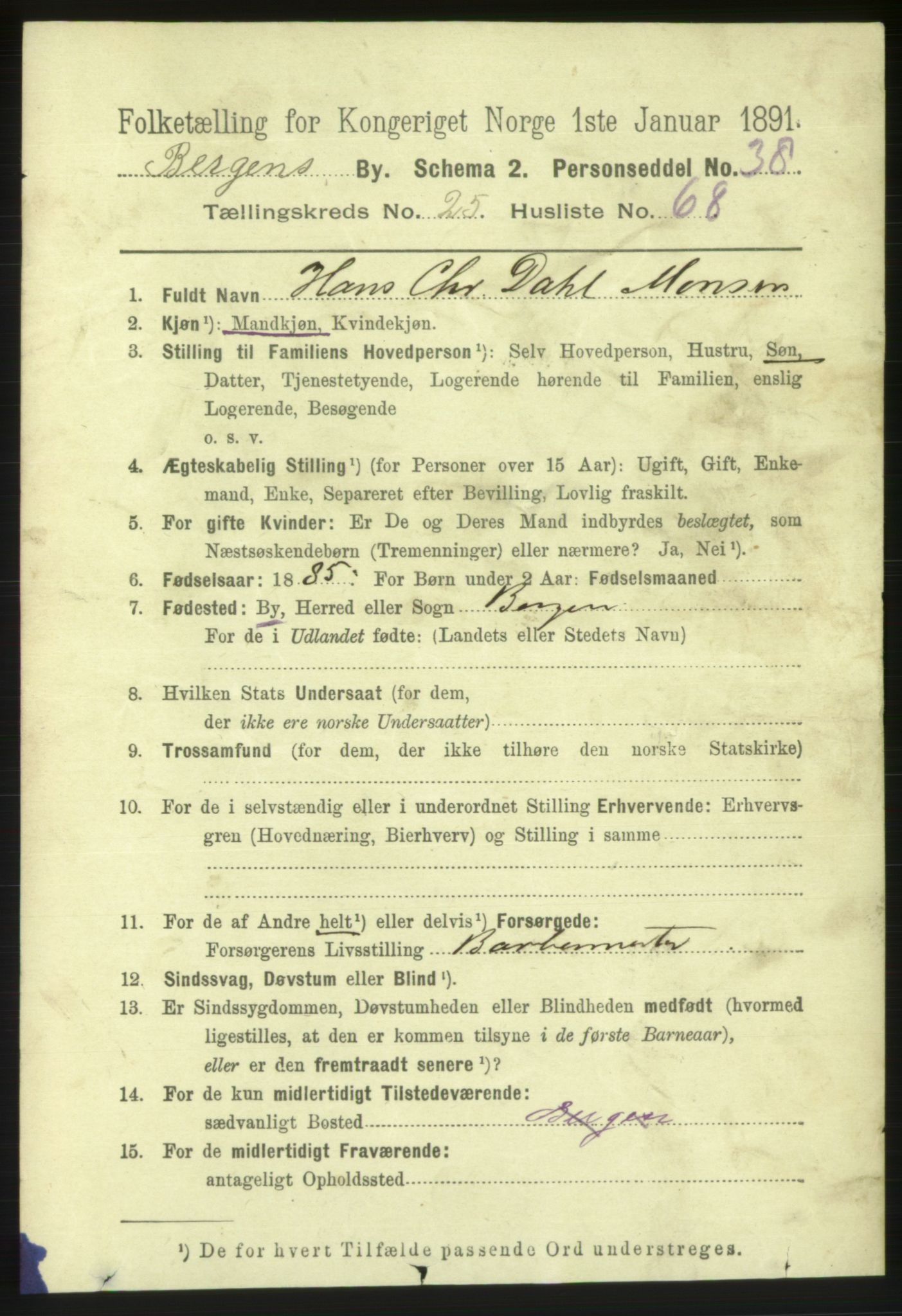 RA, 1891 Census for 1301 Bergen, 1891, p. 34308