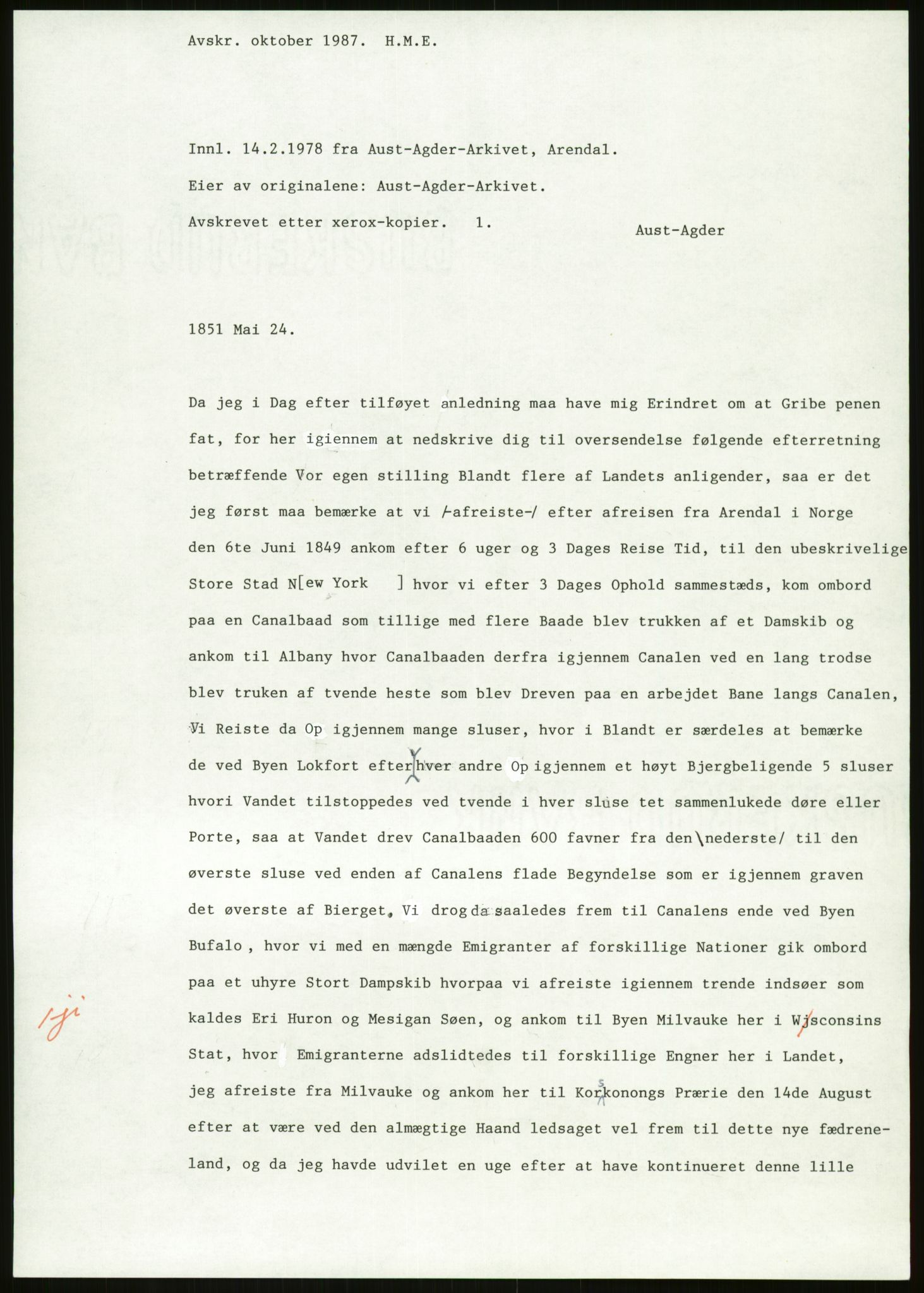 Samlinger til kildeutgivelse, Amerikabrevene, AV/RA-EA-4057/F/L0026: Innlån fra Aust-Agder: Aust-Agder-Arkivet - Erickson, 1838-1914, p. 5