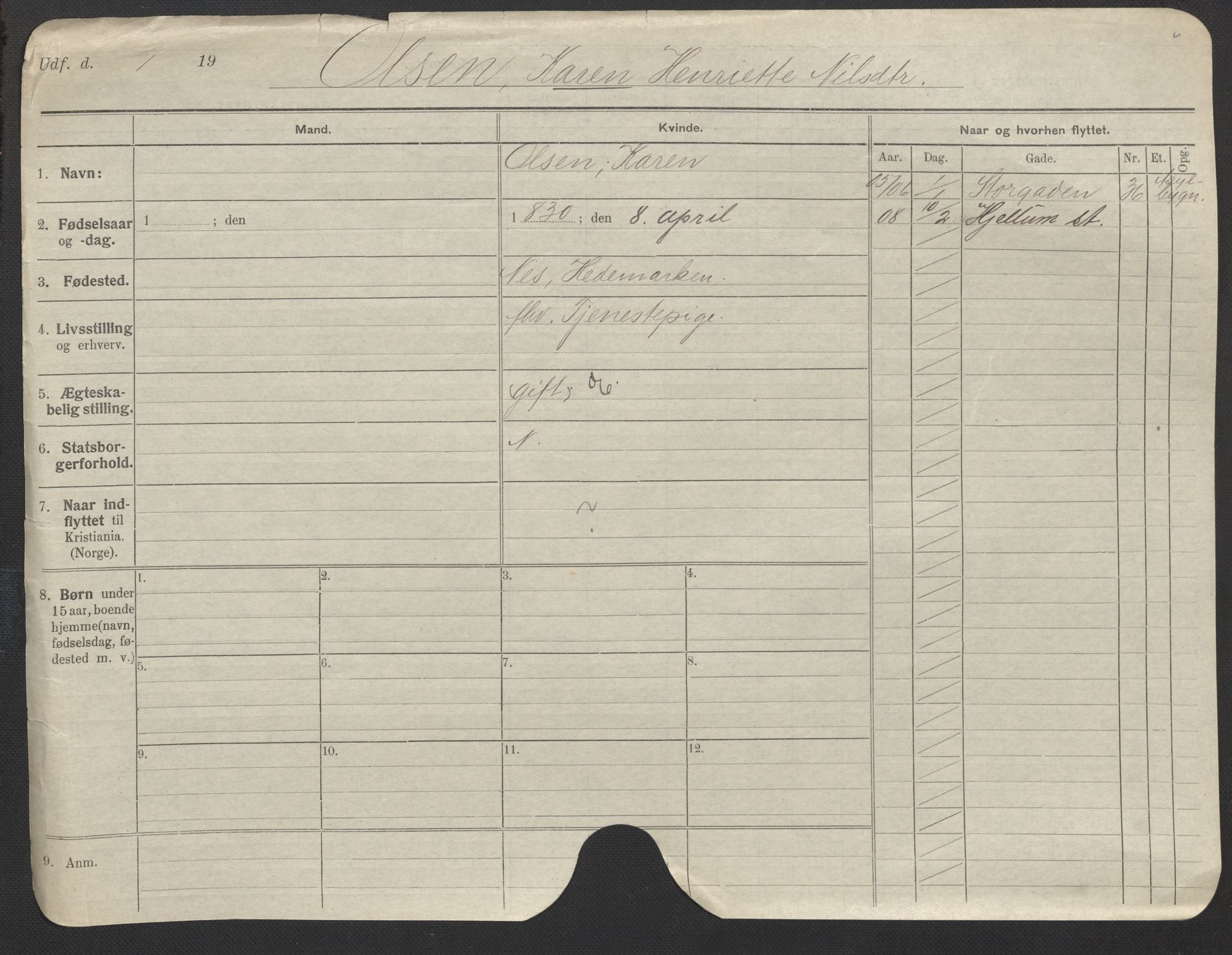 Oslo folkeregister, Registerkort, AV/SAO-A-11715/F/Fa/Fac/L0022: Kvinner, 1906-1914, p. 17a