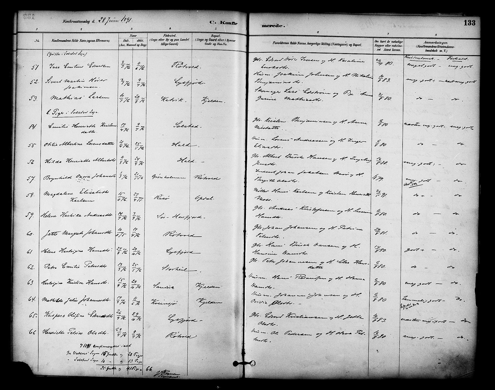 Ministerialprotokoller, klokkerbøker og fødselsregistre - Nordland, AV/SAT-A-1459/810/L0150: Parish register (official) no. 810A10 /1, 1884-1895, p. 133