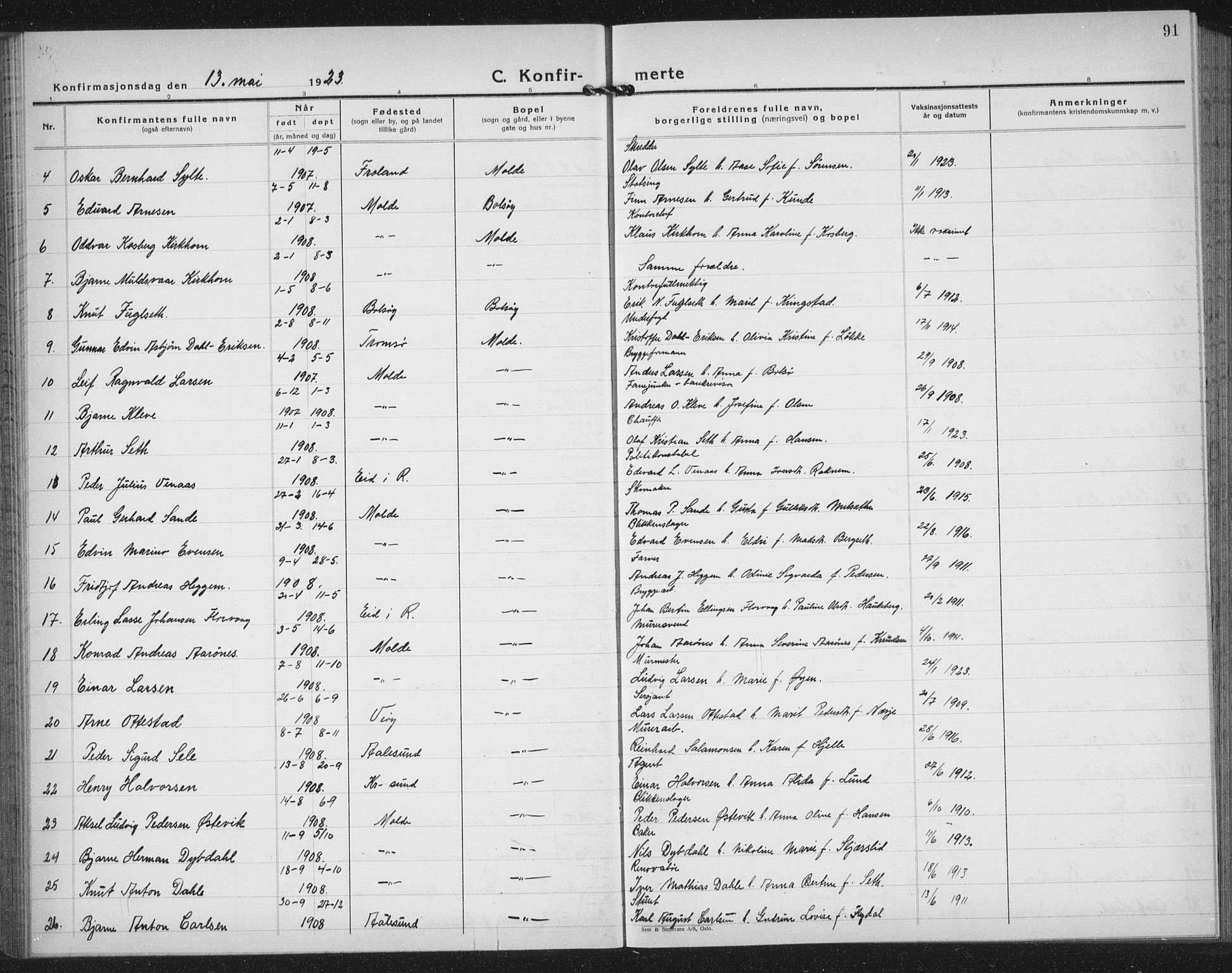 Ministerialprotokoller, klokkerbøker og fødselsregistre - Møre og Romsdal, AV/SAT-A-1454/558/L0704: Parish register (copy) no. 558C05, 1921-1942, p. 91