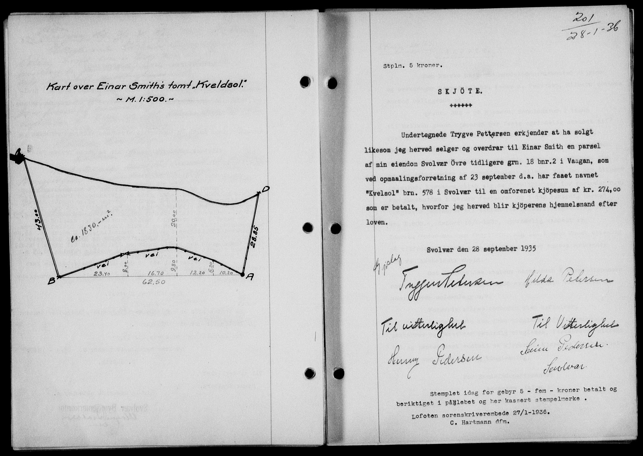 Lofoten sorenskriveri, SAT/A-0017/1/2/2C/L0033b: Mortgage book no. 33b, 1936-1936, Diary no: : 201/1936