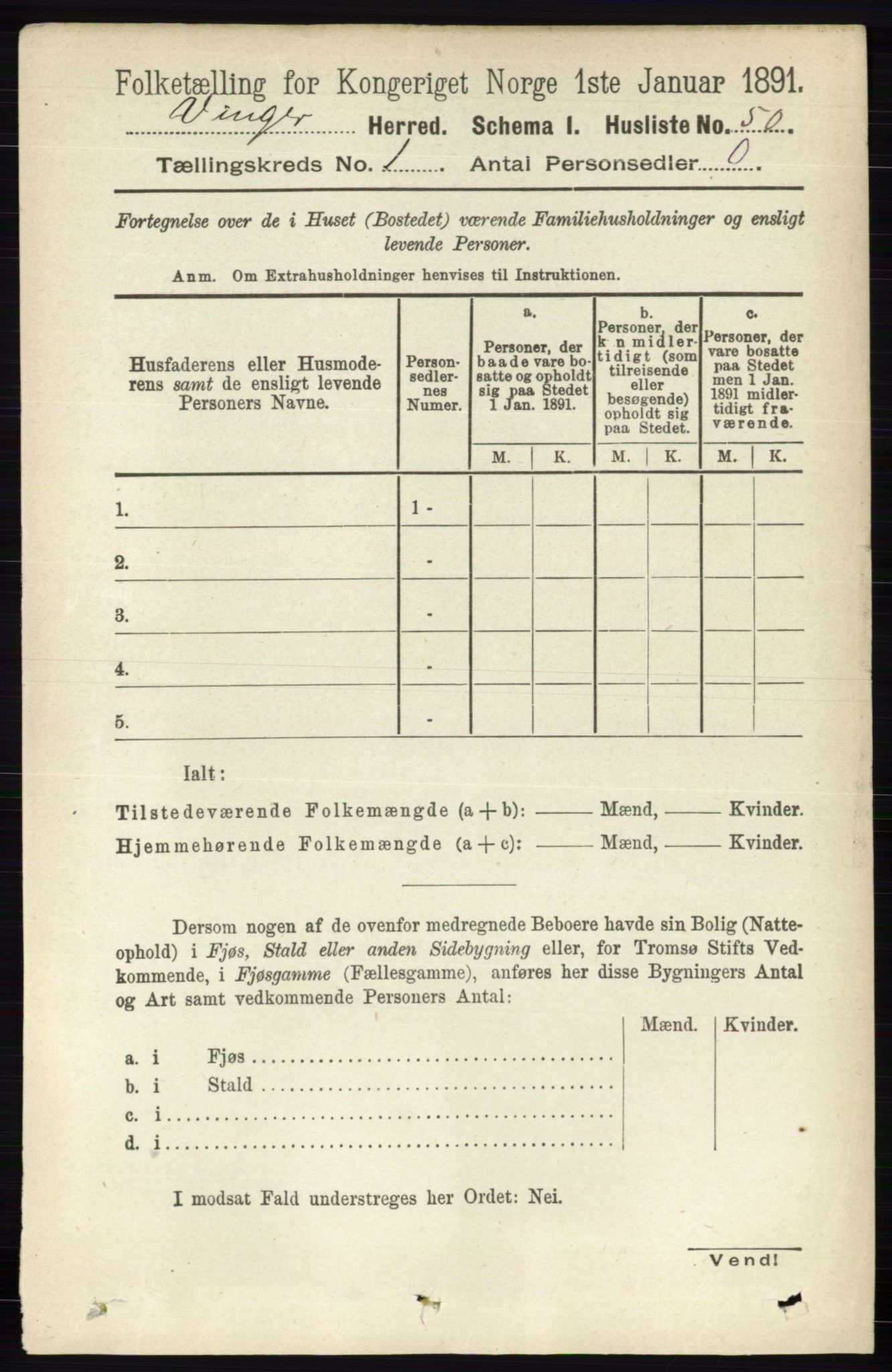 RA, 1891 census for 0421 Vinger, 1891, p. 88