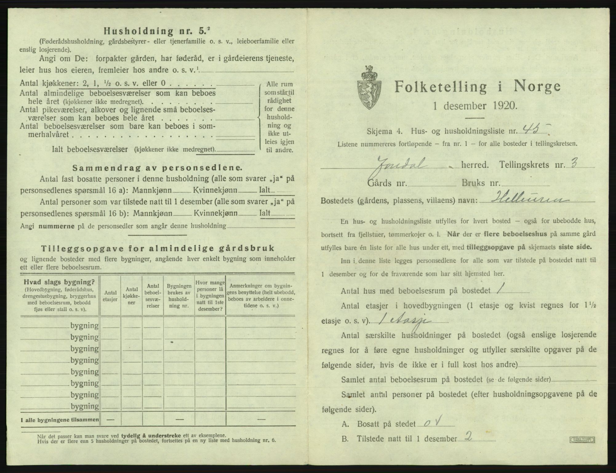 SAB, 1920 census for Jondal, 1920, p. 299