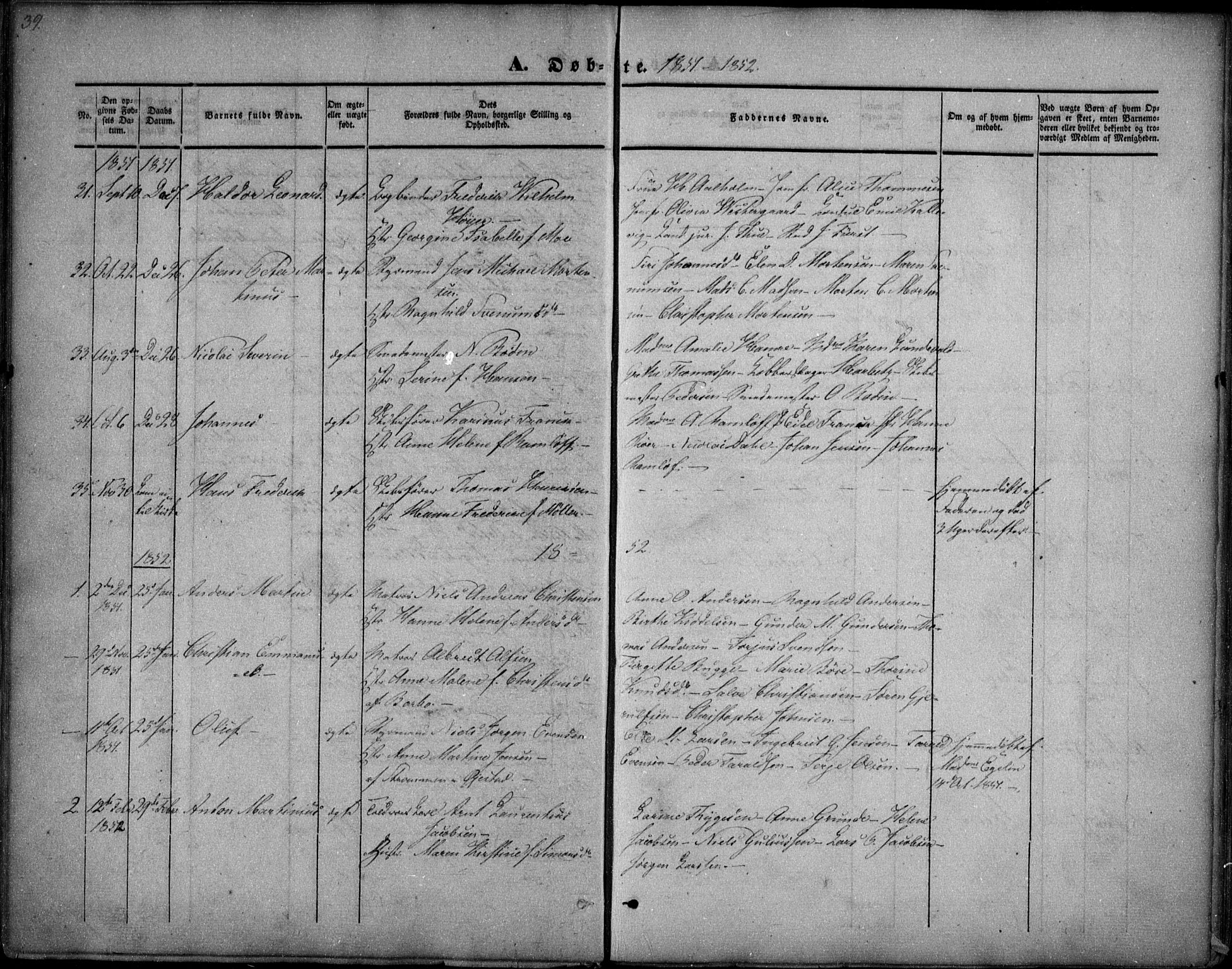 Arendal sokneprestkontor, Trefoldighet, SAK/1111-0040/F/Fa/L0005: Parish register (official) no. A 5, 1838-1854, p. 39