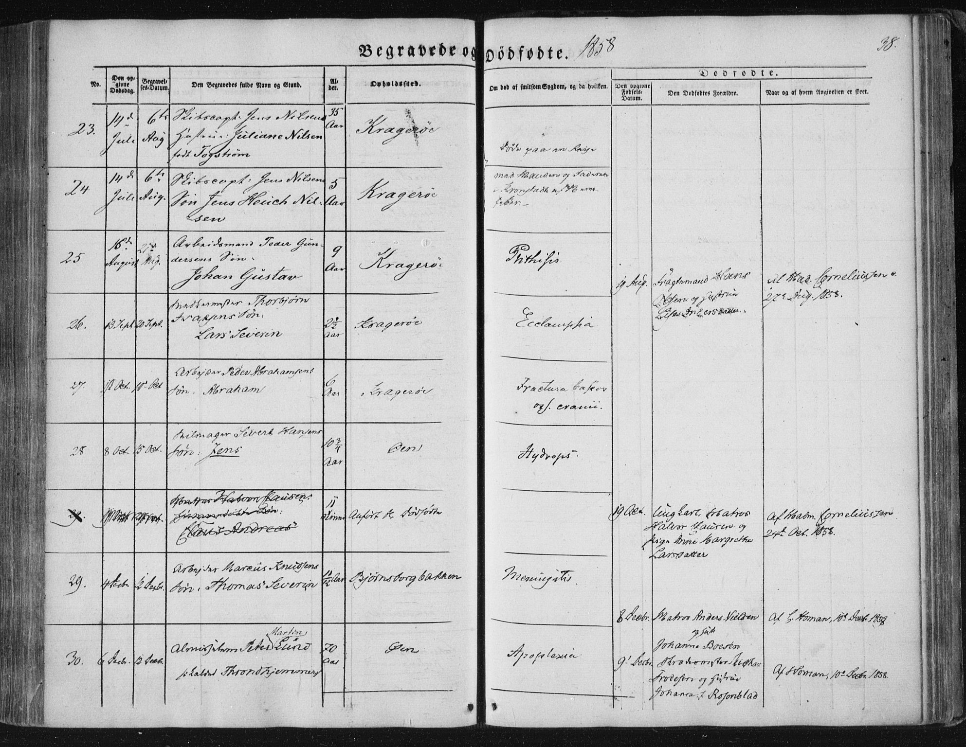 Kragerø kirkebøker, SAKO/A-278/F/Fa/L0006: Parish register (official) no. 6, 1847-1861, p. 38