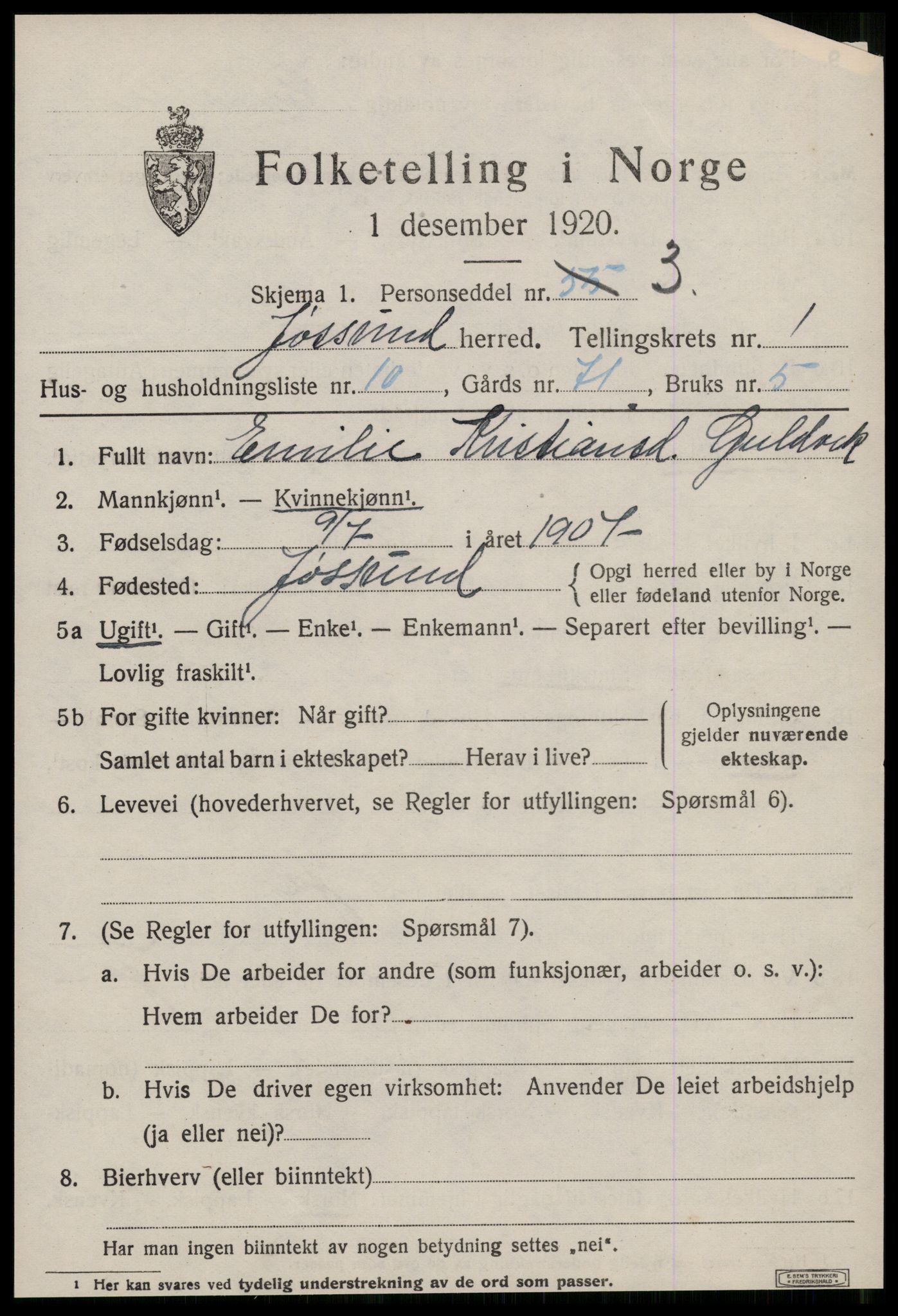 SAT, 1920 census for Jøssund, 1920, p. 856