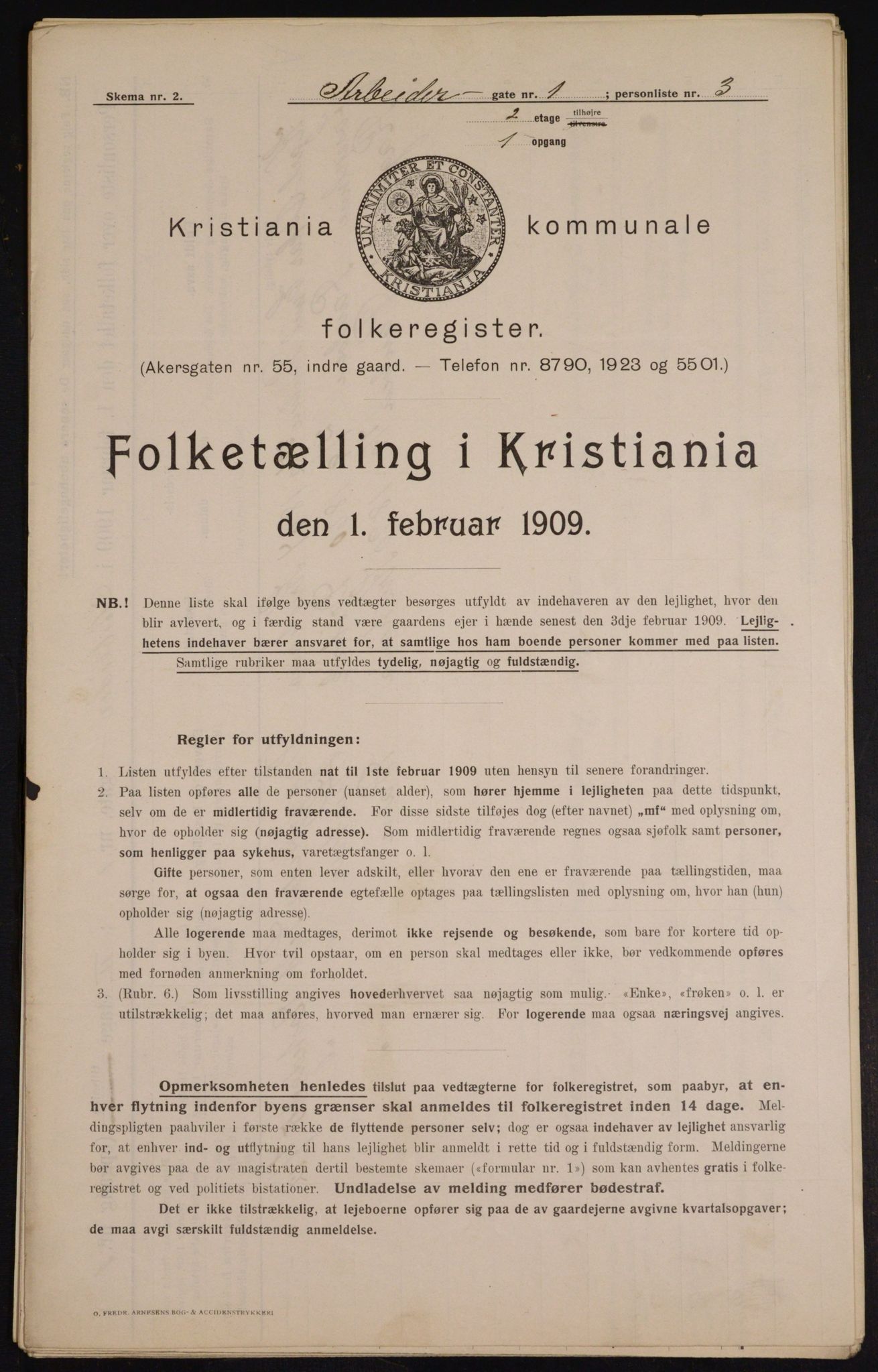 OBA, Municipal Census 1909 for Kristiania, 1909, p. 1416